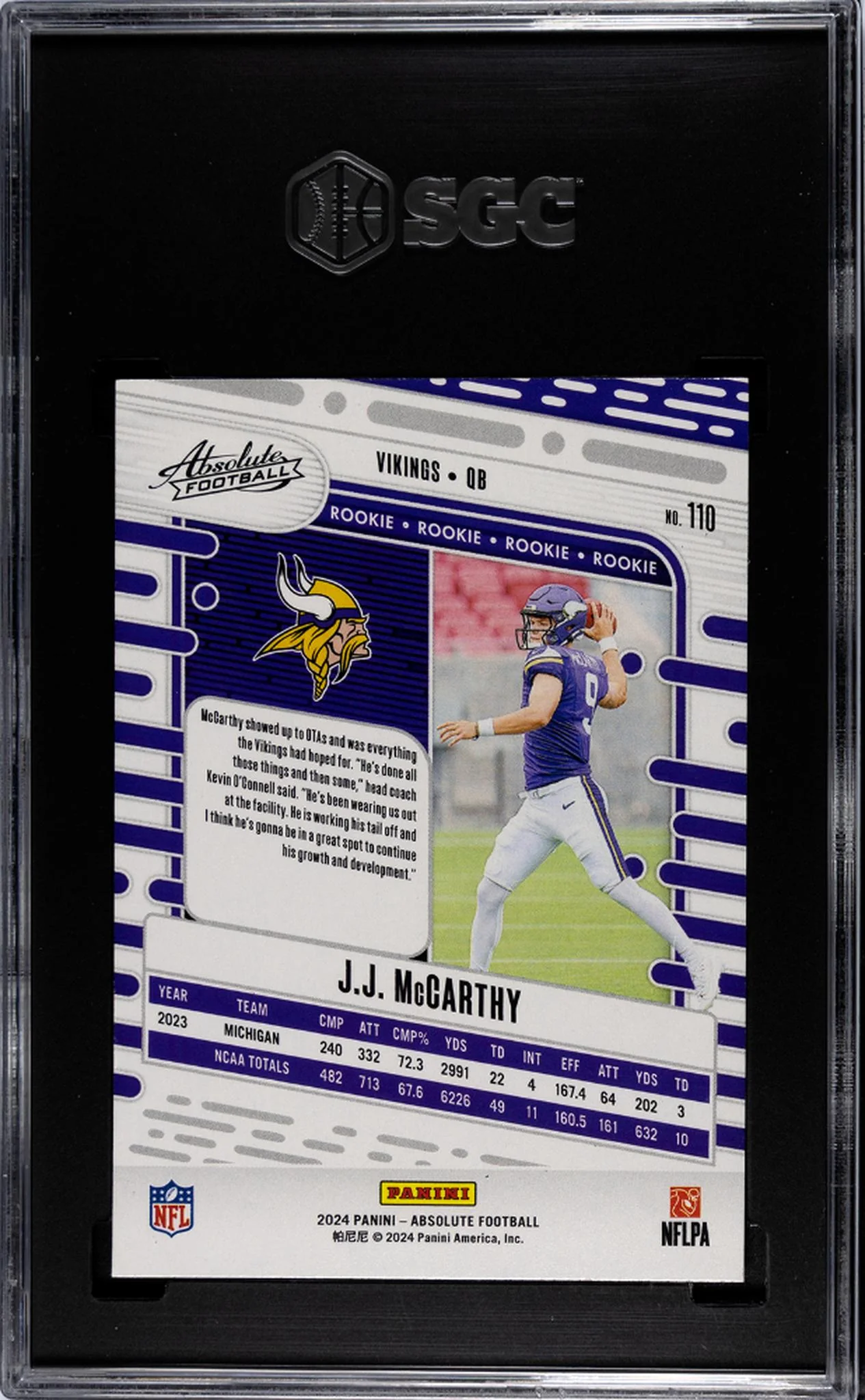 2024 Panini Absolute #110 Jj Mccarthy Retail SGC 7 - Image 2