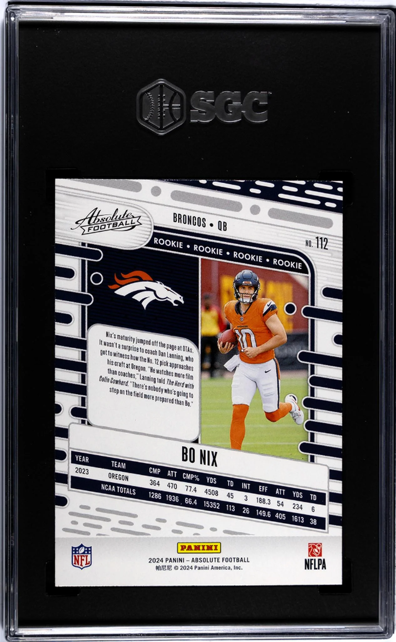 2024 Panini Absolute #112 Bo Nix Green SGC 10 - Image 2