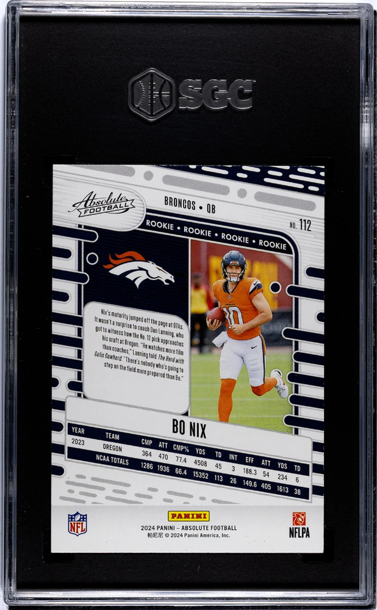 2024 Panini Absolute #112 Bo Nix Retail SGC 9.5 - Image 2