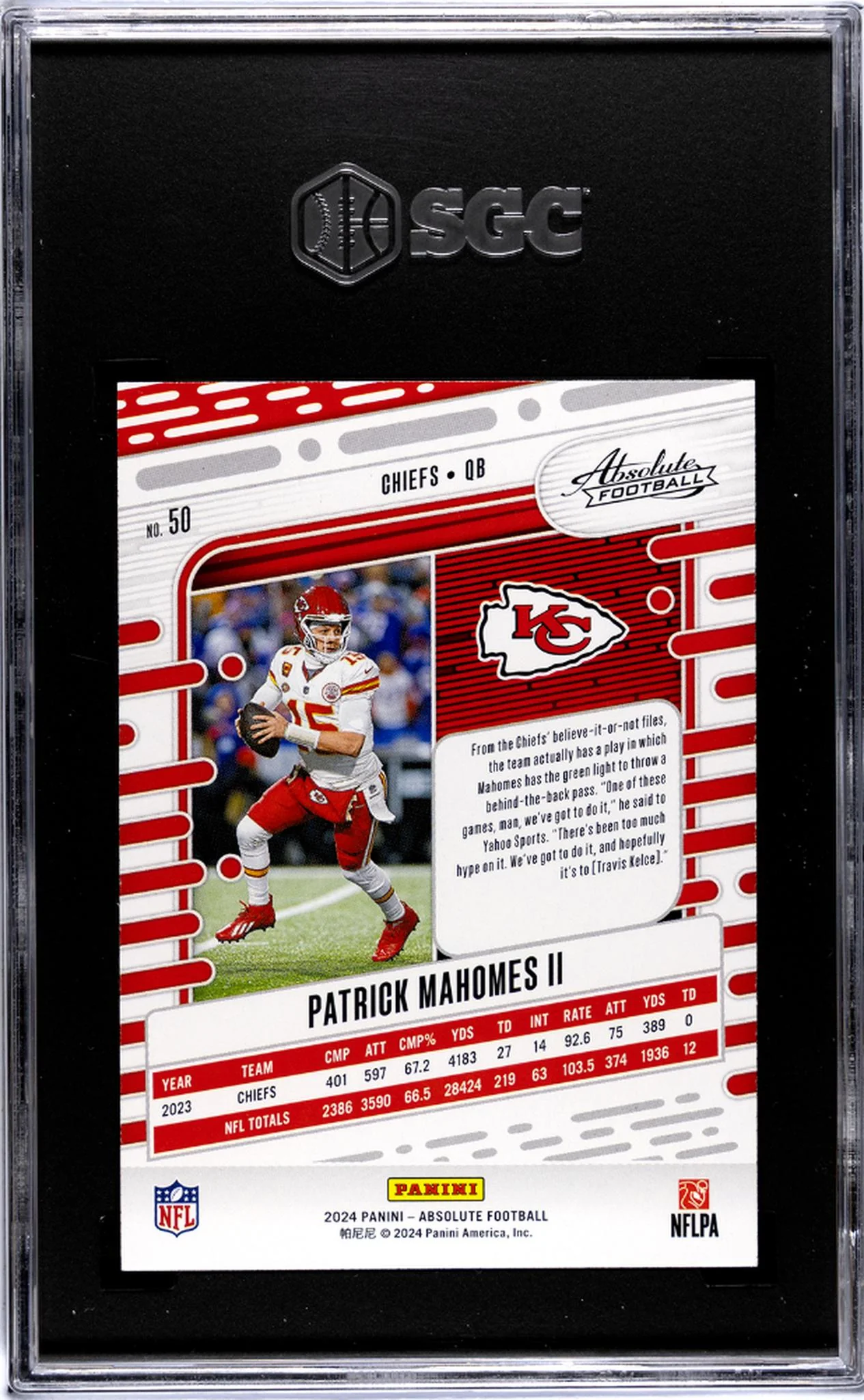 2024 Panini Absolute #50 Patrick Mahomes II Retail SGC 10 - Image 2