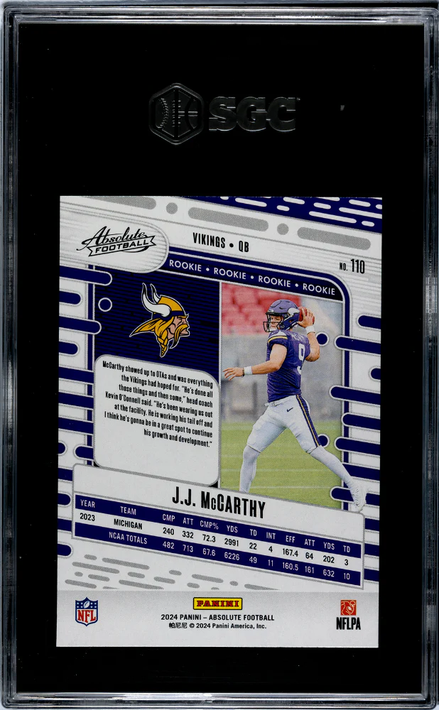 2024 Panini Absolute Football Retail JJ McCarthy #110 RC SGC 9.5 - Image 2