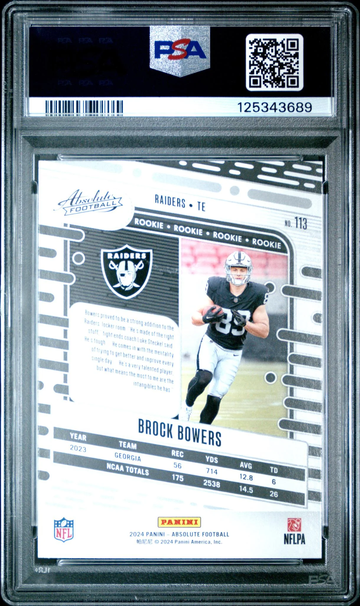 2024 Panini Absolute Green Brock Bowers #113 PSA 10 - Image 2
