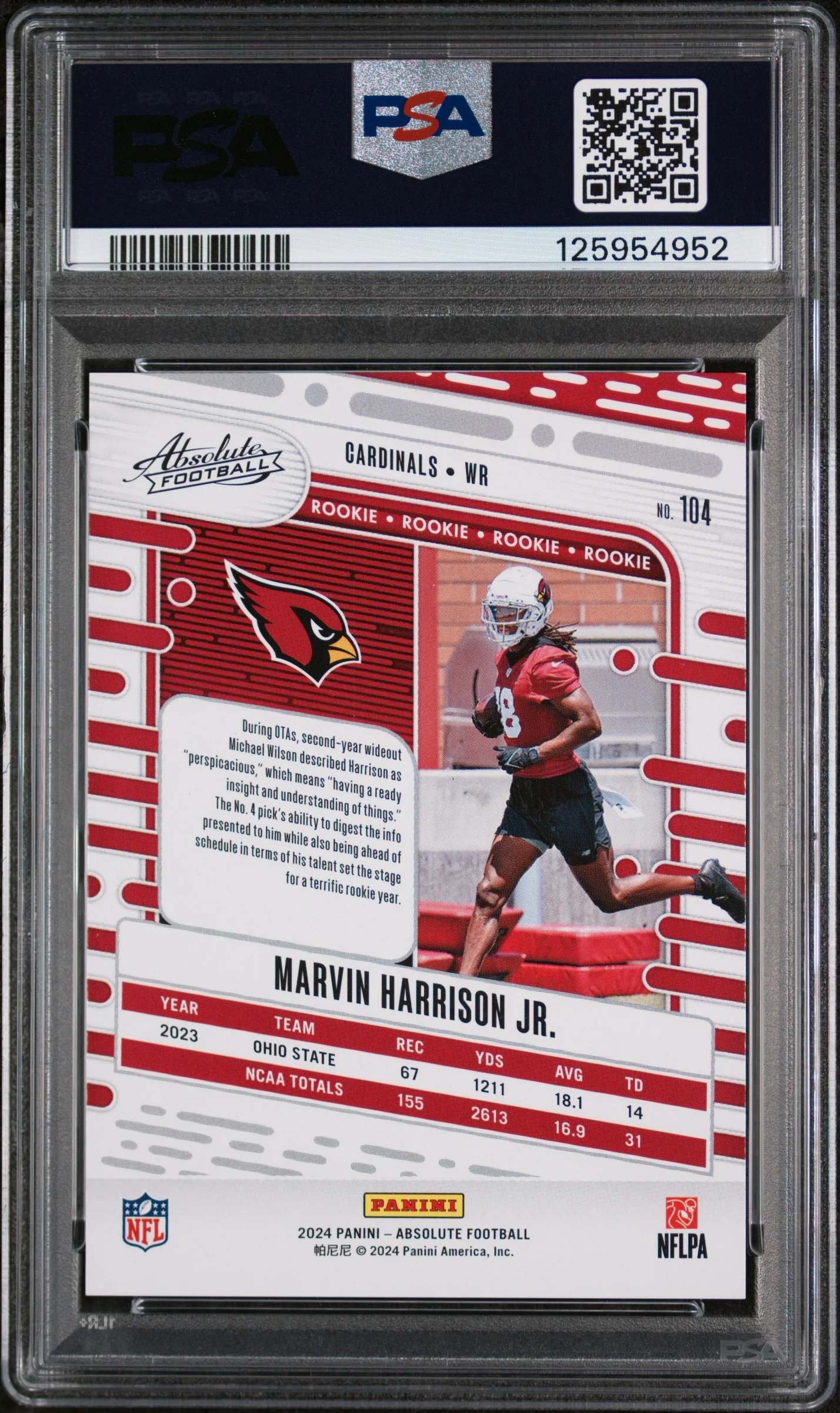 2024 Panini Absolute Orange Mosaic Marvin Harrison Jr. #104 /199 PSA 9 - Image 2