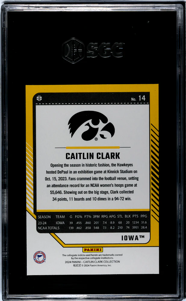 2024 Panini Caitlin Clark Collection Donruss Caitlin Clark #14 SGC 10 - Image 2