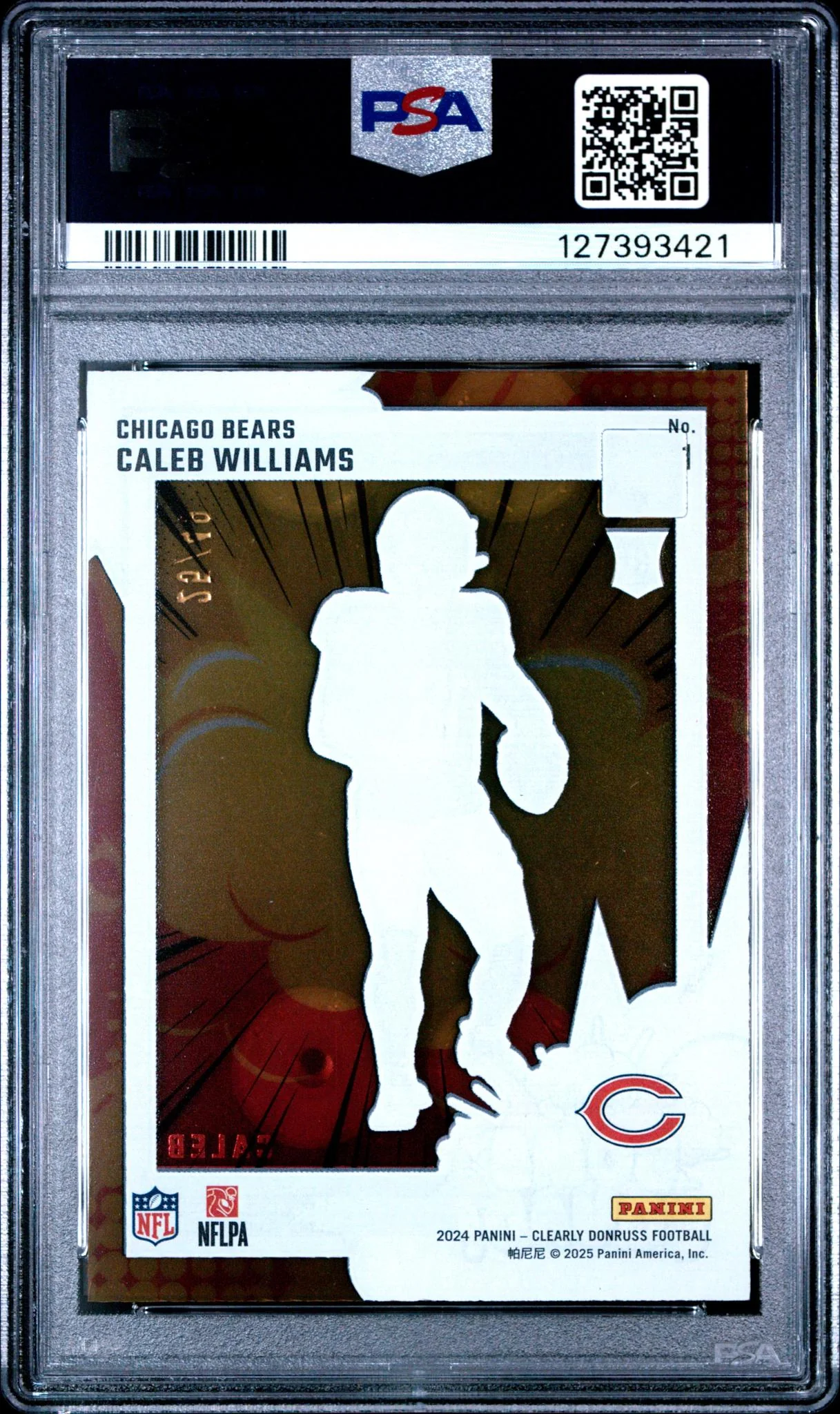 2024 Panini Clearly Donruss Clearly Bomb Squad Blue Caleb Williams #1 /49 PSA 9 - Image 2