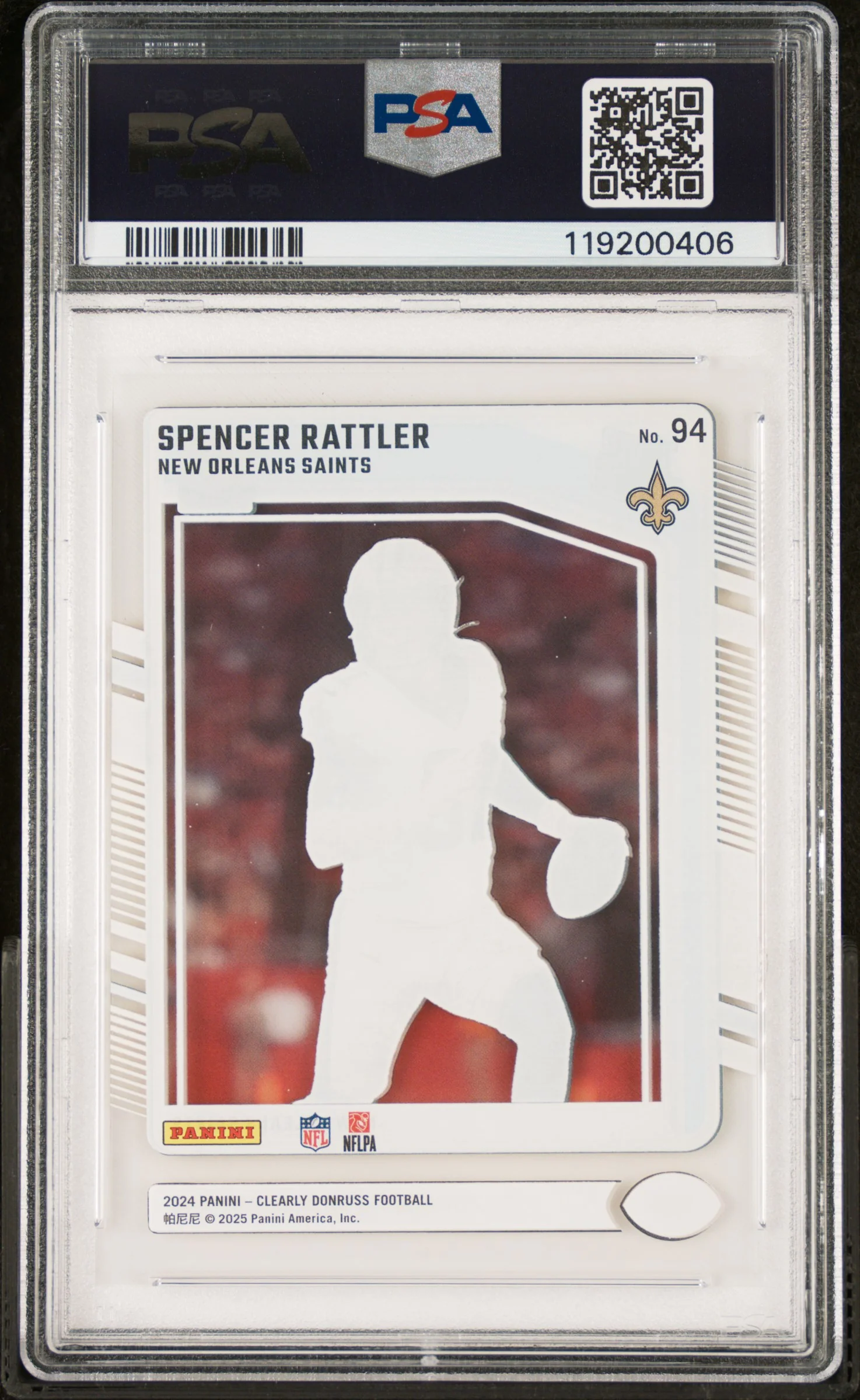 2024 Panini Clearly Donruss Spencer Rattler #94 PSA 10 - Image 2
