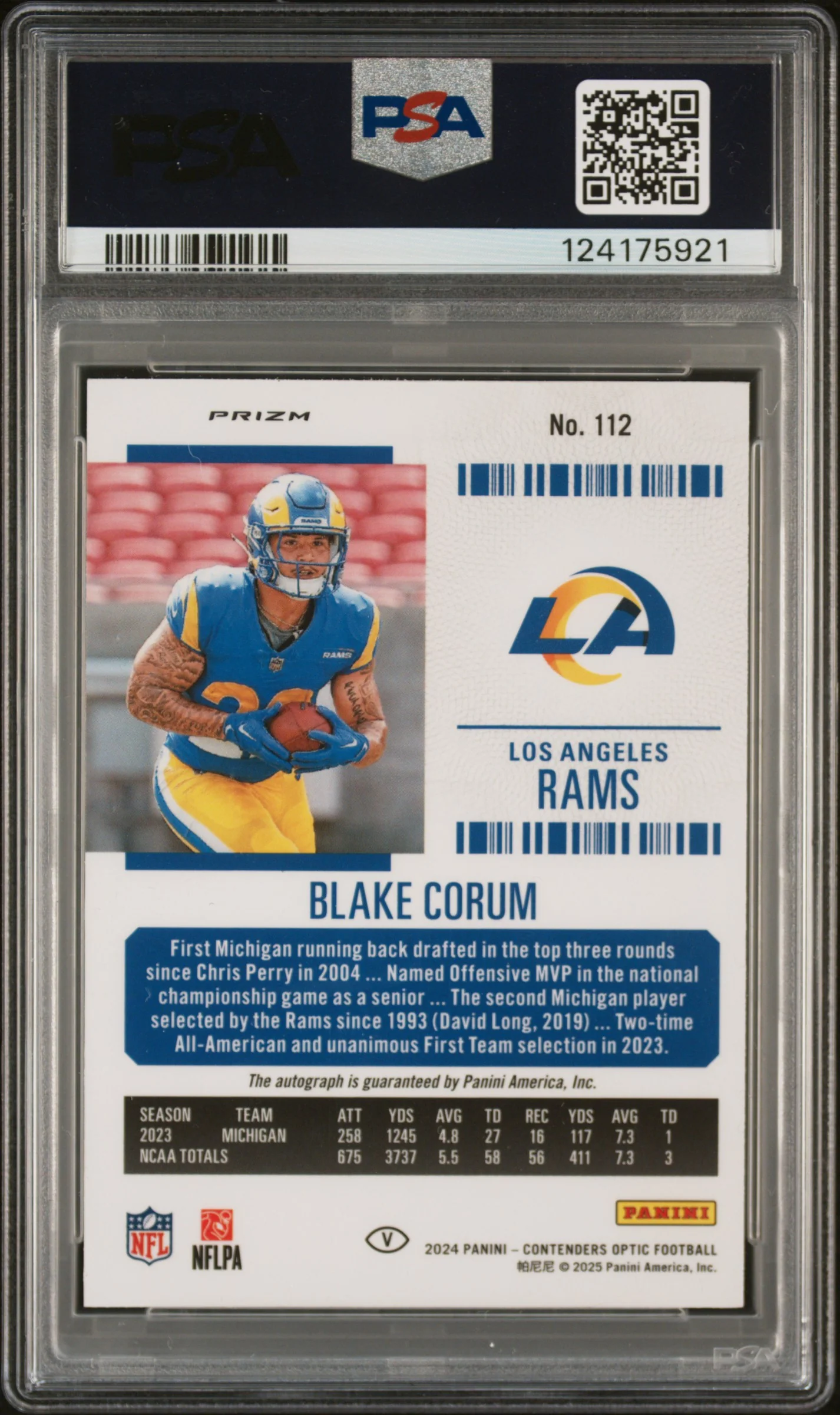 2024 Panini Contenders Optic Variation-Autograph-Silver Blake Corum #112 PSA 9 - Image 2