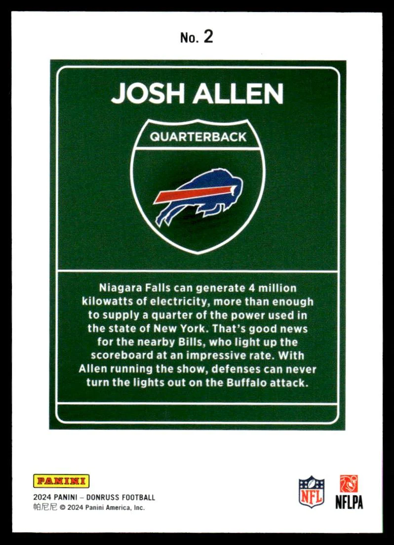 2024 Panini Donruss 2 Josh Allen Downtown VG Buffalo Bills - Image 2