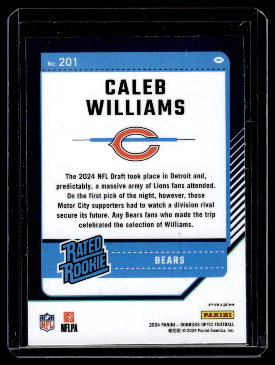 2024 Panini Donruss 201 Caleb Williams Rated Rookie Green Rookie Chicago Bears - Image 2