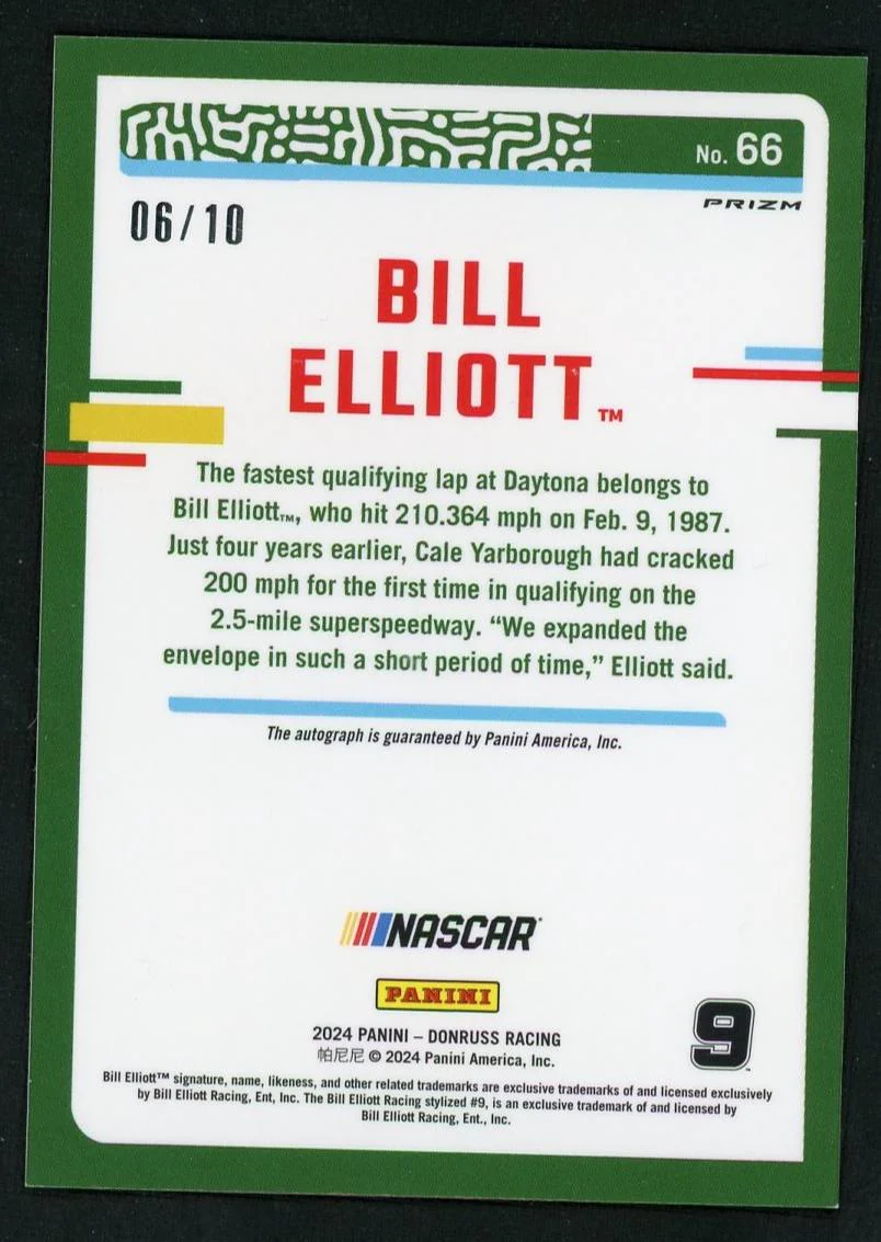 2024 Panini Donruss 66 Bill Elliott Prizm /10 VG Auto - Image 2
