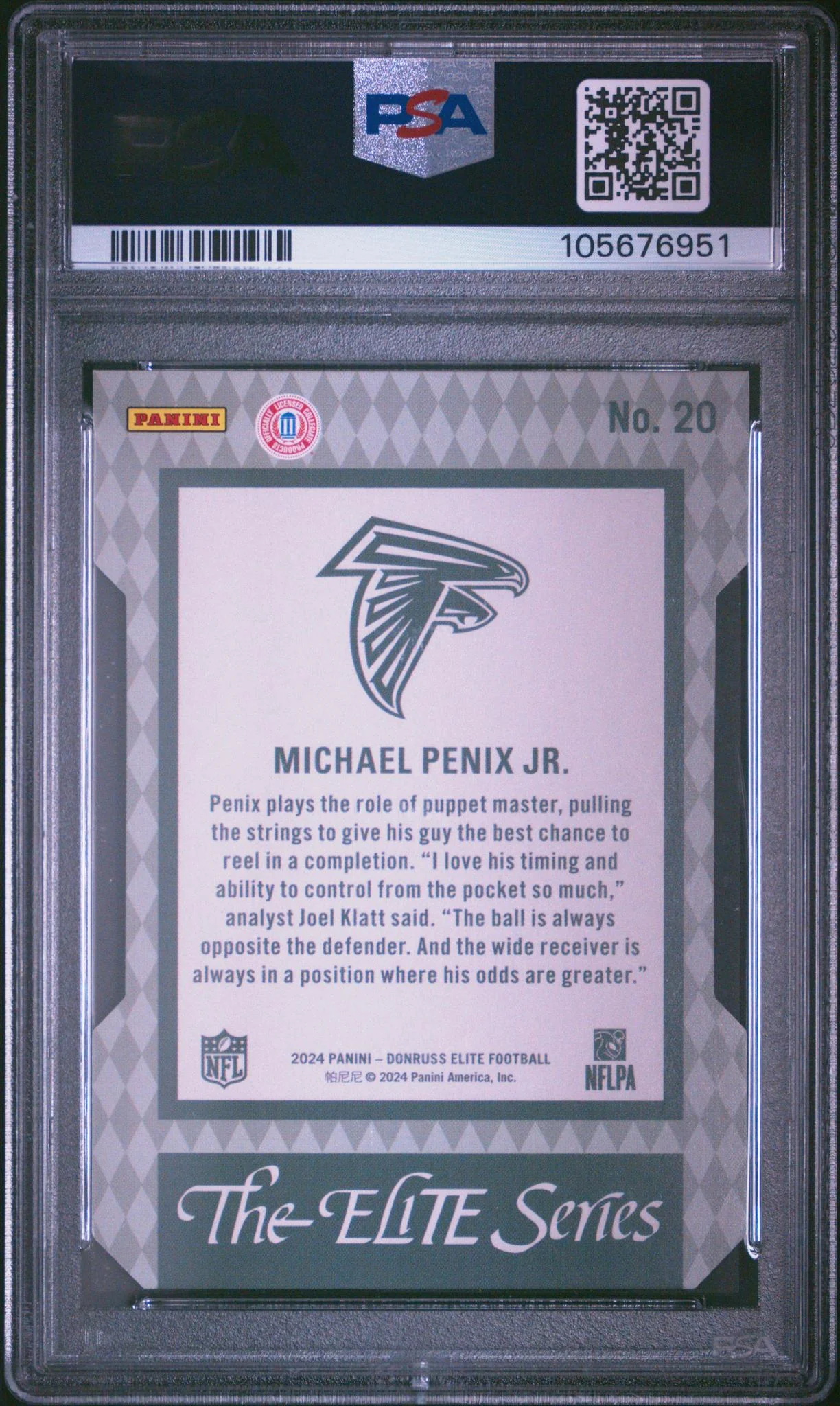 2024 Panini Donruss Elite 1992 Elite Rookies Status Die-Cut-Green Michael Penix Jr. #20 /7 PSA 9 - Image 2