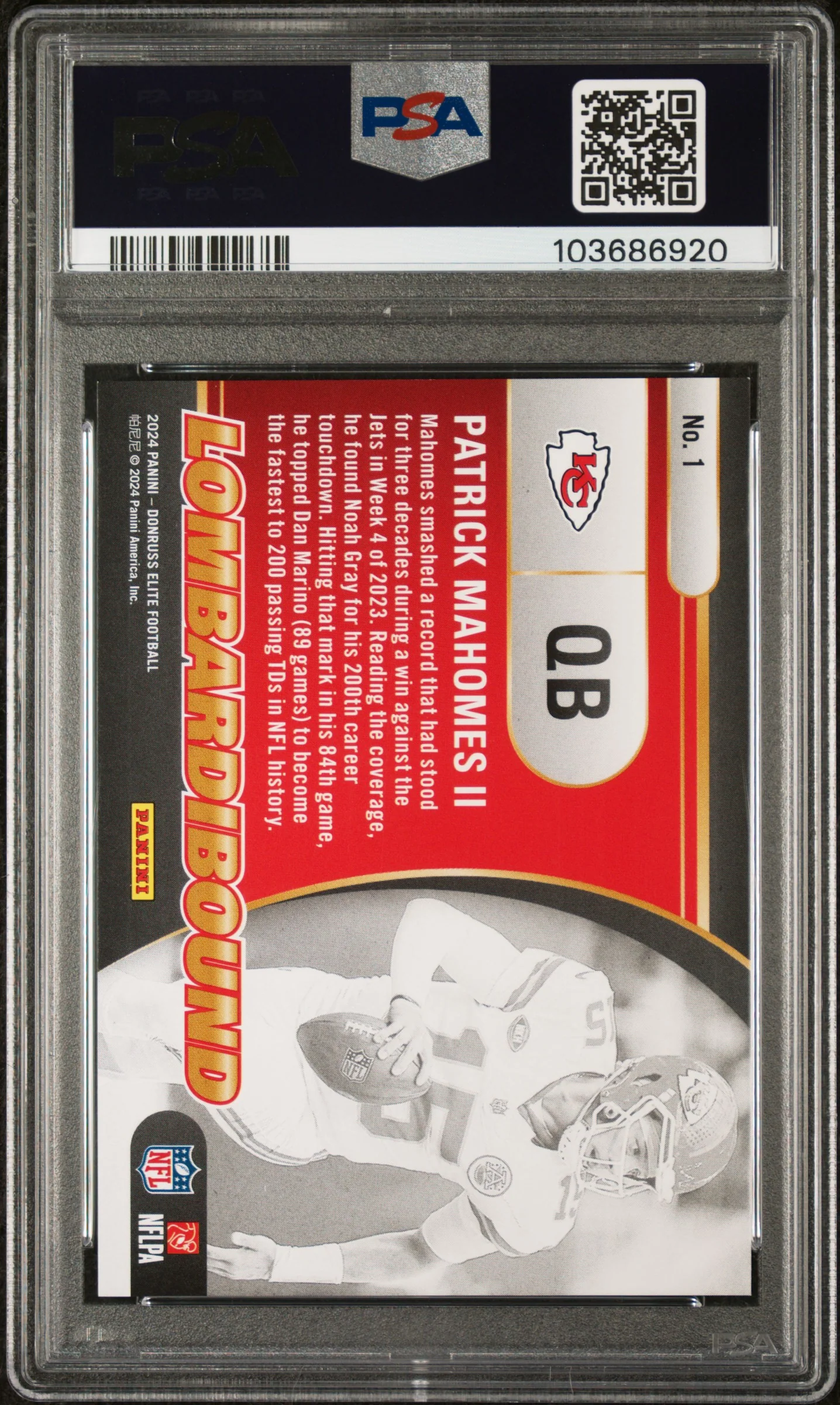 2024 Panini Donruss Elite Lombardibound Green Patrick Mahomes II #1 PSA 9 - Image 2