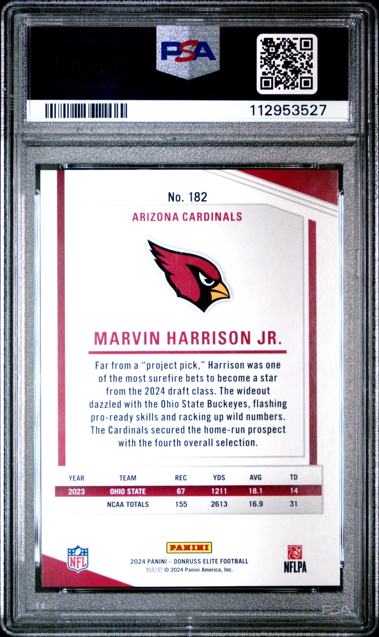 2024 Panini Donruss Elite Marvin Harrison Jr. #182 /999 PSA 9 - Image 2