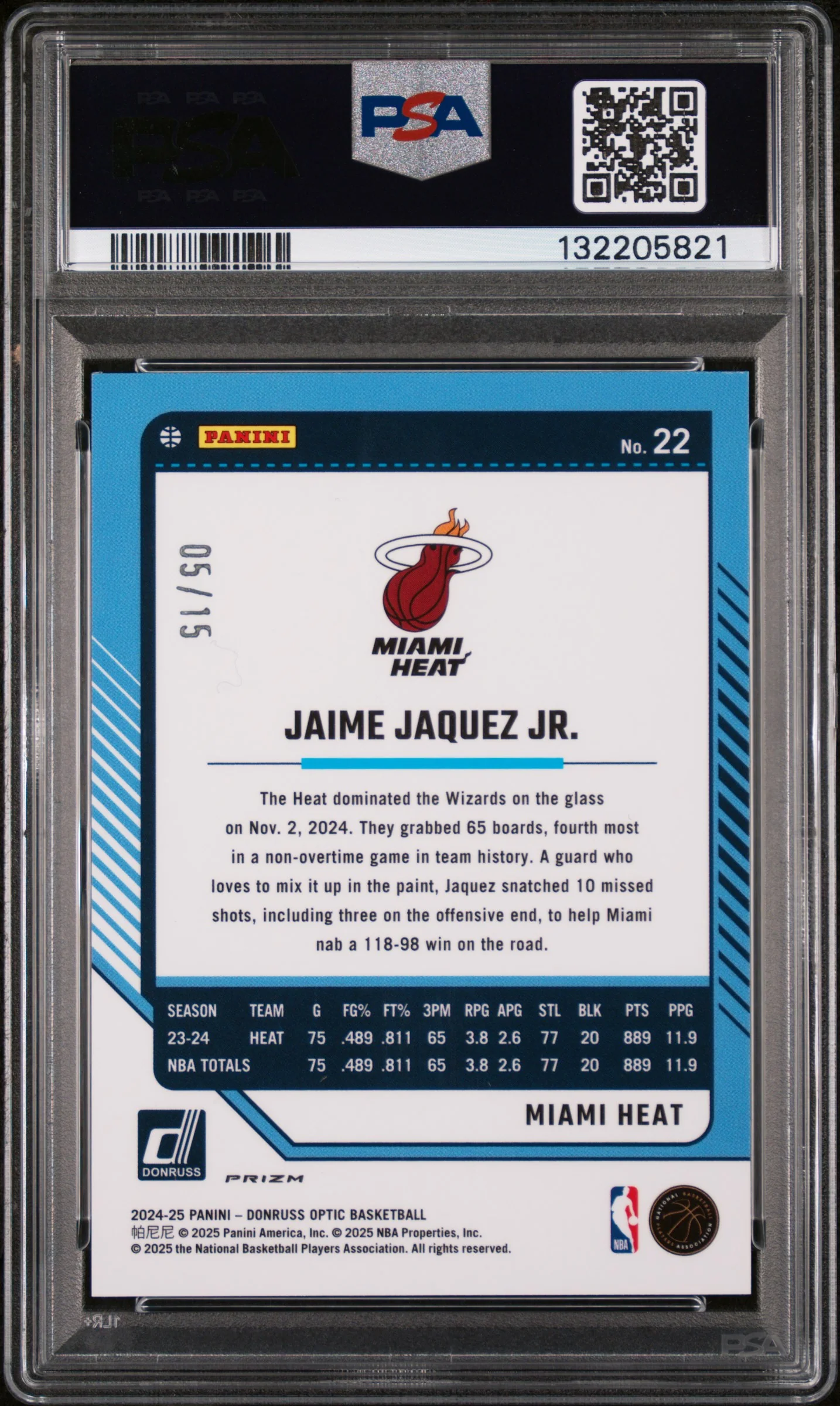 2024 Panini Donruss Optic Black Pandora Jaime Jaquez Jr. #22 /15 PSA 9 - Image 2