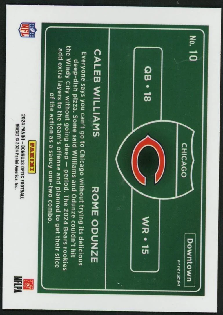 2024 Panini Donruss Optic Downtown Caleb Williams/Rome Odunze #10 RC - Image 2