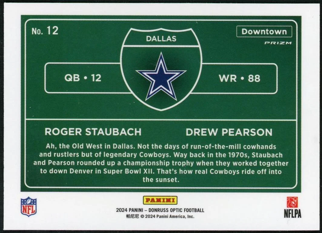 2024 Panini Donruss Optic Downtown Duos Prizm Staubach Pearson - Image 2