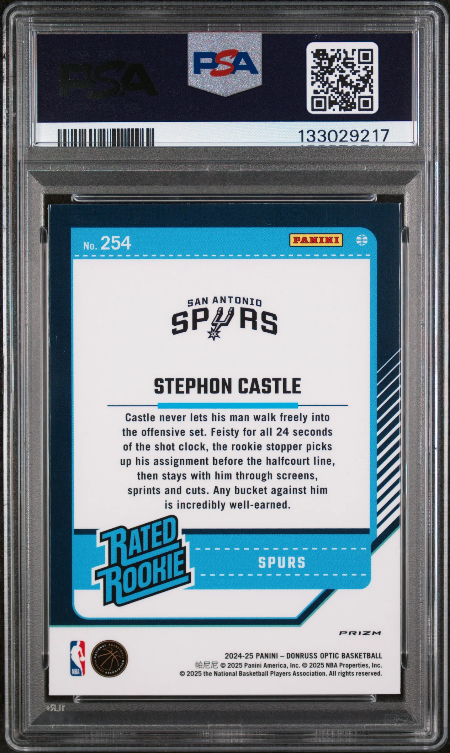 2024 Panini Donruss Optic Pink Hyper Stephon Castle #254 PSA 9 - Image 2