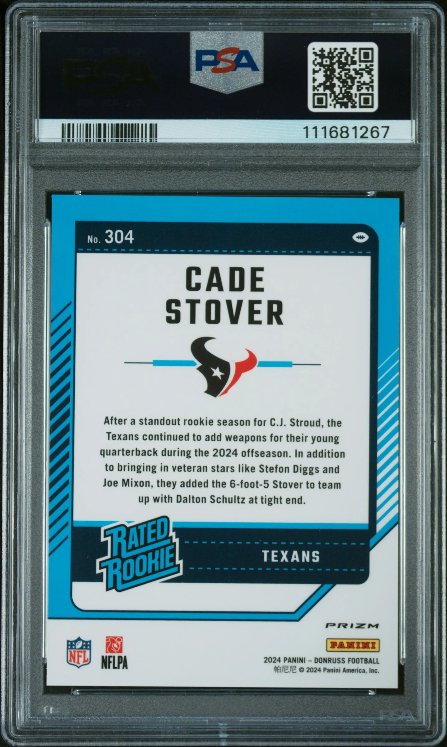 2024 Panini Donruss Optic Preview-Football Emoji Cade Stover #304 PSA 9 - Image 2