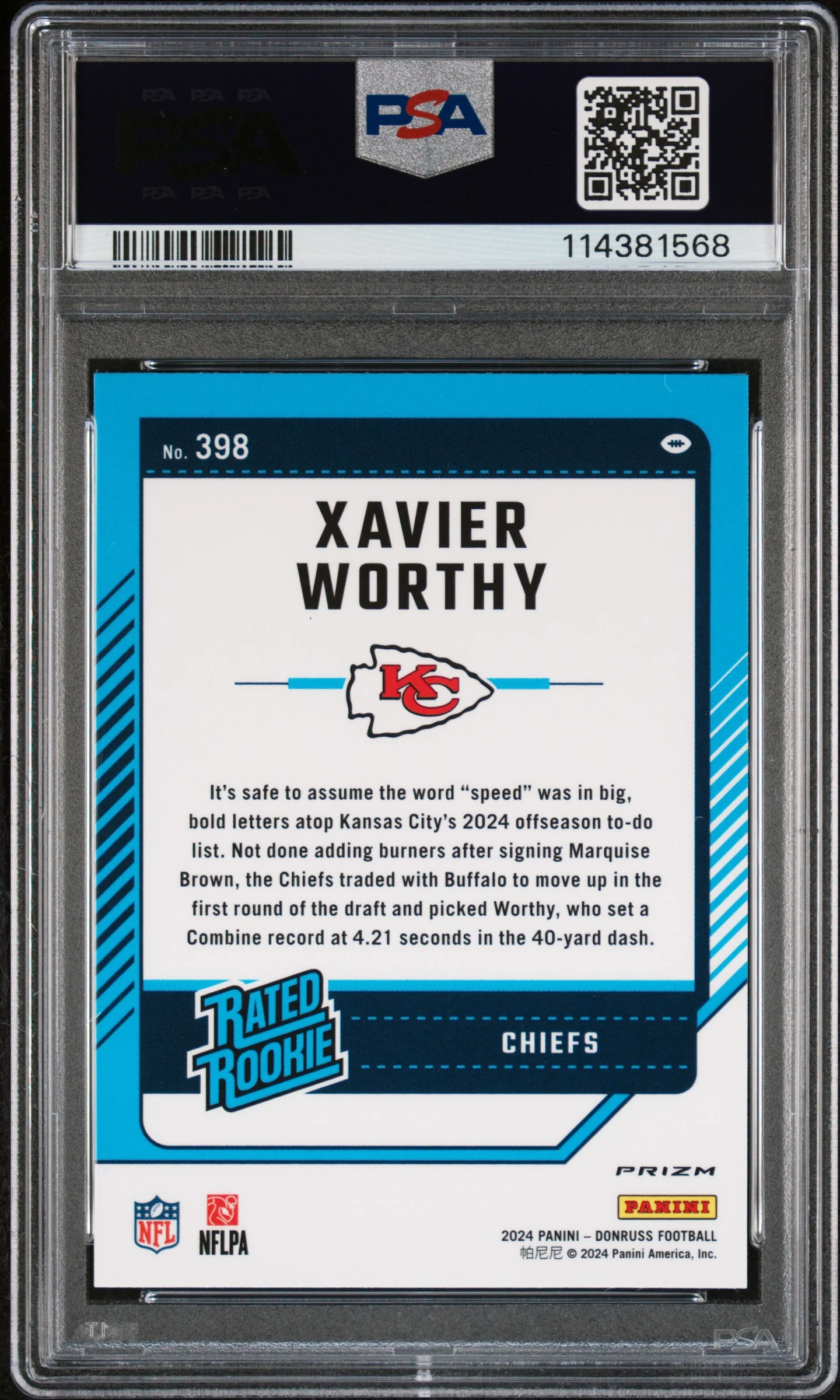 2024 Panini Donruss Optic Preview Pink Xavier Worthy #398 RC PSA 10 - Image 2