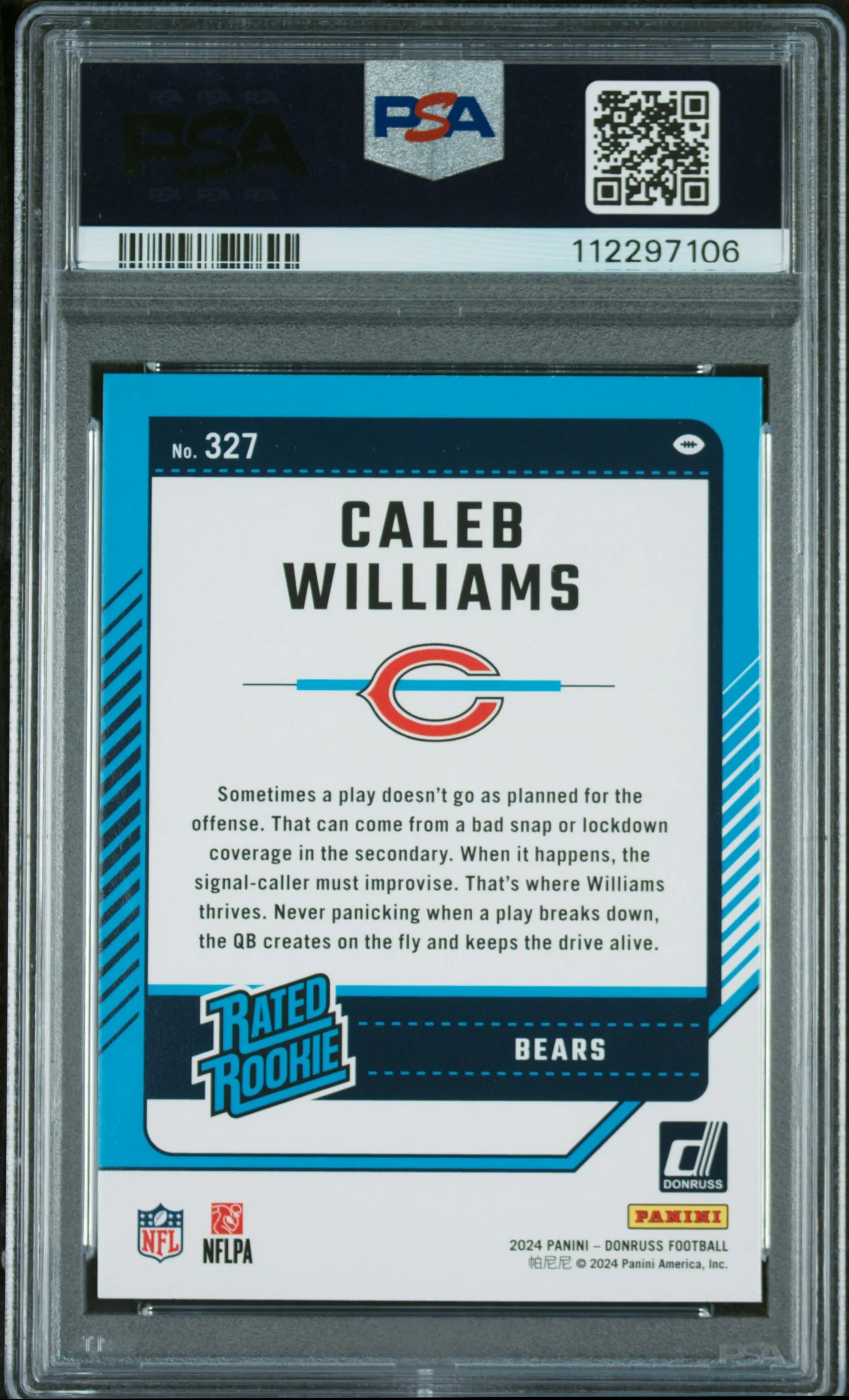 2024 Panini Donruss Rated Rookie Caleb Williams #327 RC PSA 9 - Image 2