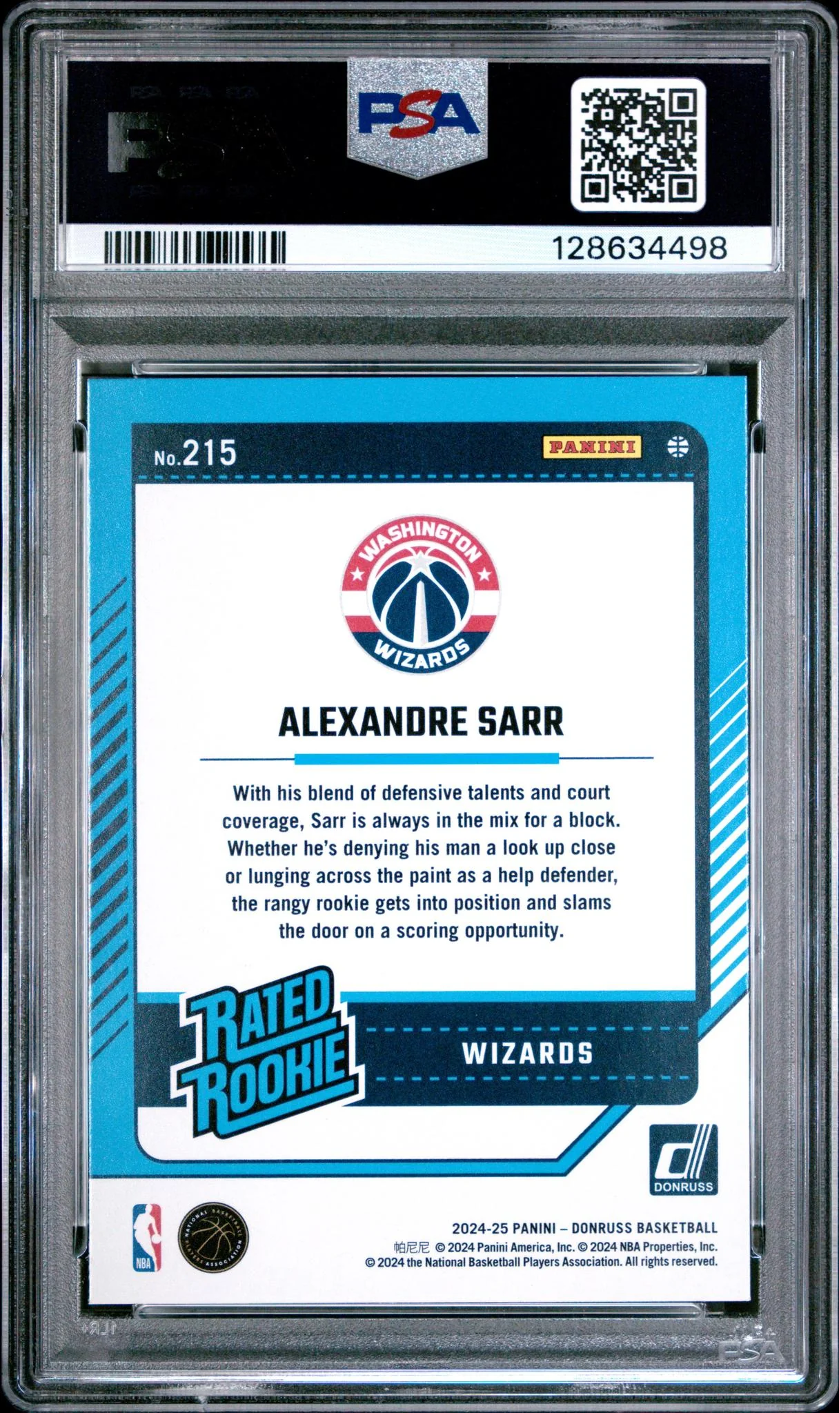 2024 Panini Donruss Wedges Alexandre Sarr #215 PSA 9 - Image 2