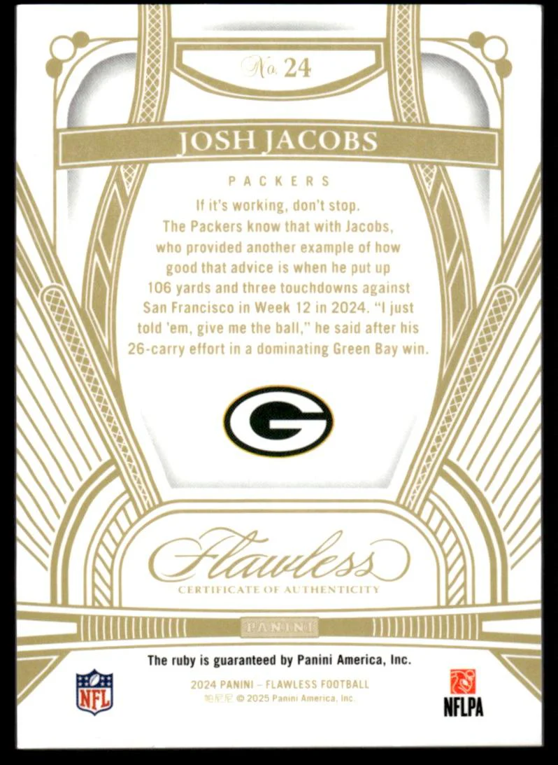 2024 Panini Flawless 24 Josh Jacobs /20 VG Packers - Image 2