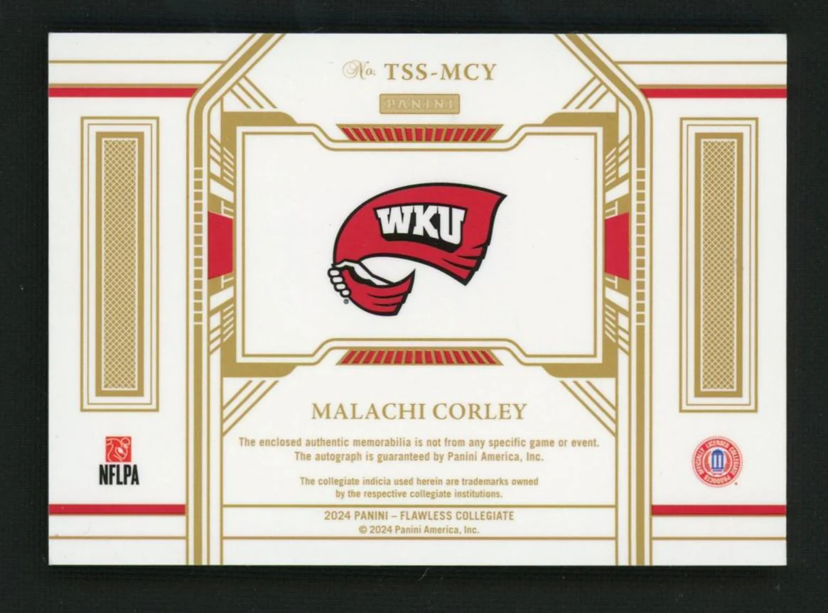 2024 Panini Flawless Malachi Corley Flawless Collegiate /15 jersey Auto - Image 2