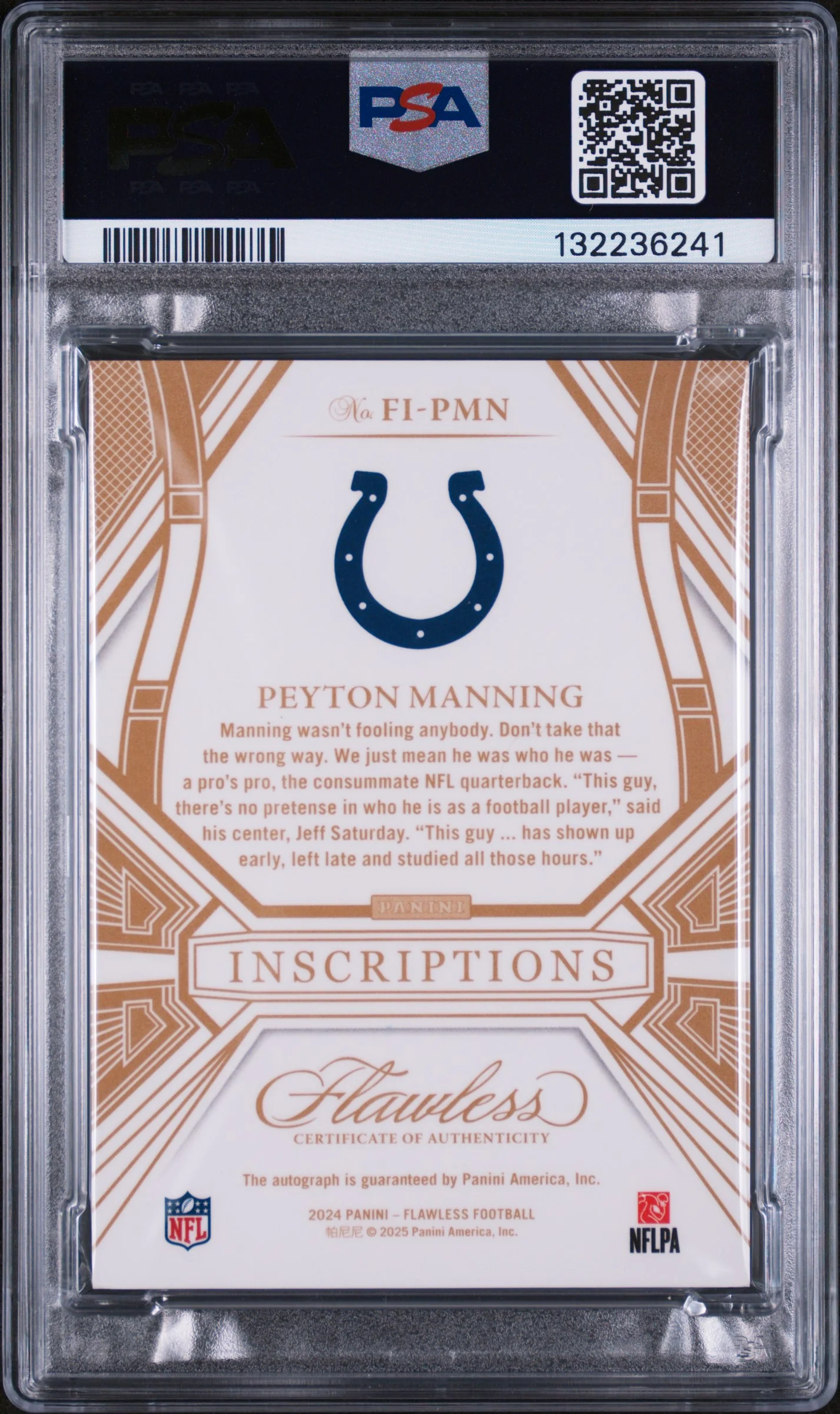 2024 Panini Flawless Flawless Inscriptions Autographs Peyton Manning #FI-PMN /10 PSA 9 - Image 2