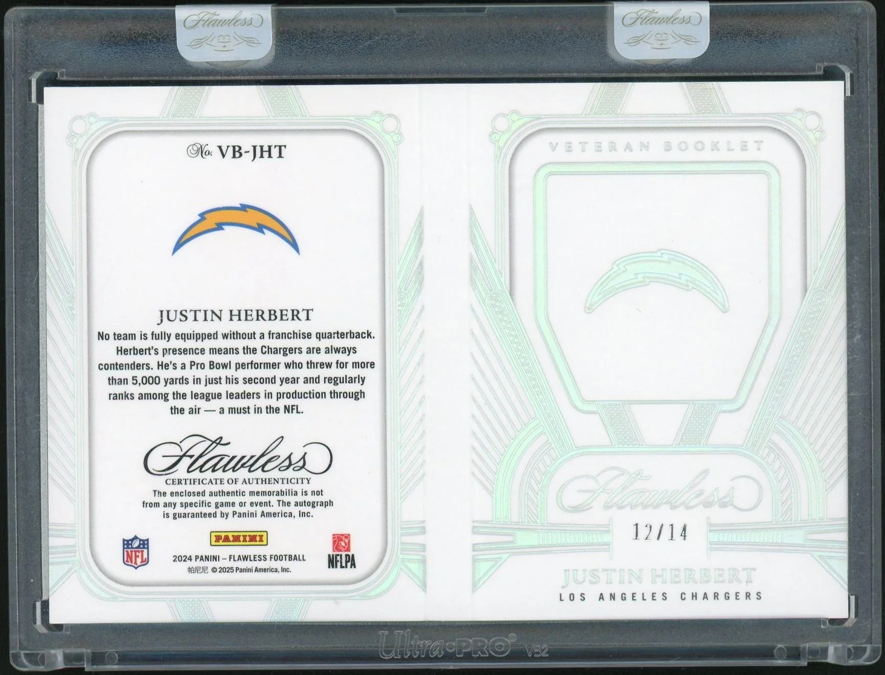 2024 Panini Flawless Veteran Booklet Justin Herbert #VB-JHT Patch Auto /14 - Image 2
