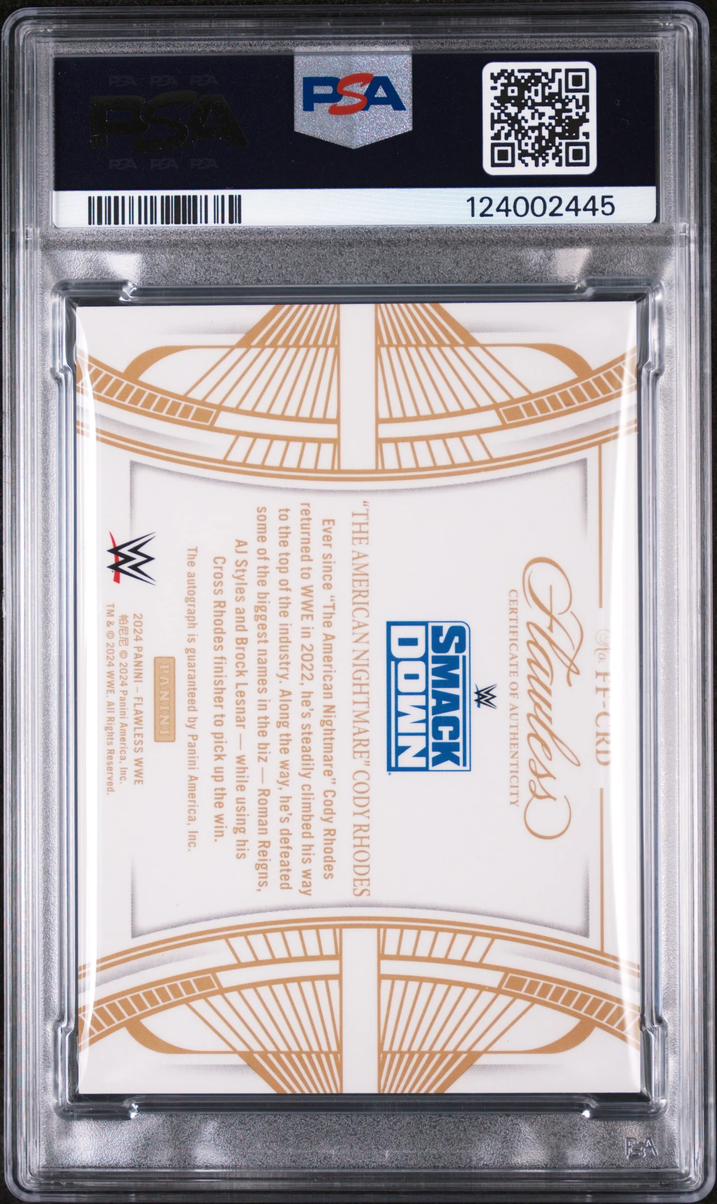 2024 Panini Flawless WWE Flawless Finishing Moves Autographs the American Nightmare Cody Rhodes #FFCRD /15 PSA 9 - Image 2
