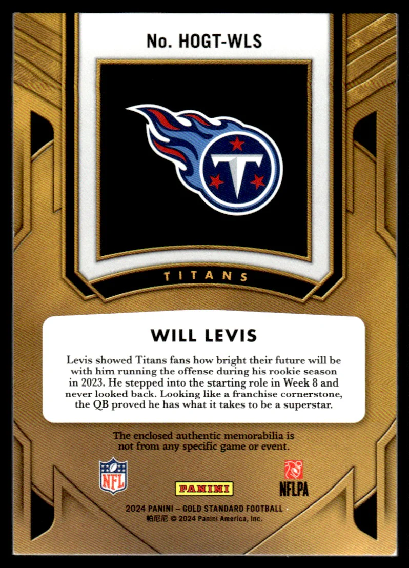 2024 Panini Gold Standard HOGT-WLS Will Levis Heart of Gold Rookie 10/10 Titans - Image 2