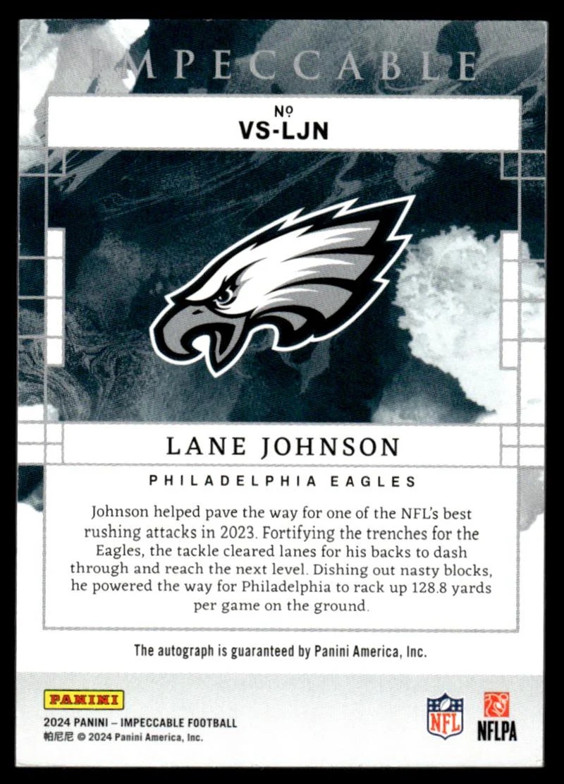 2024 Panini Impeccable VS-LJN Lane Johnson Vibe /75 VG Philadelphia Eagles Auto - Image 2