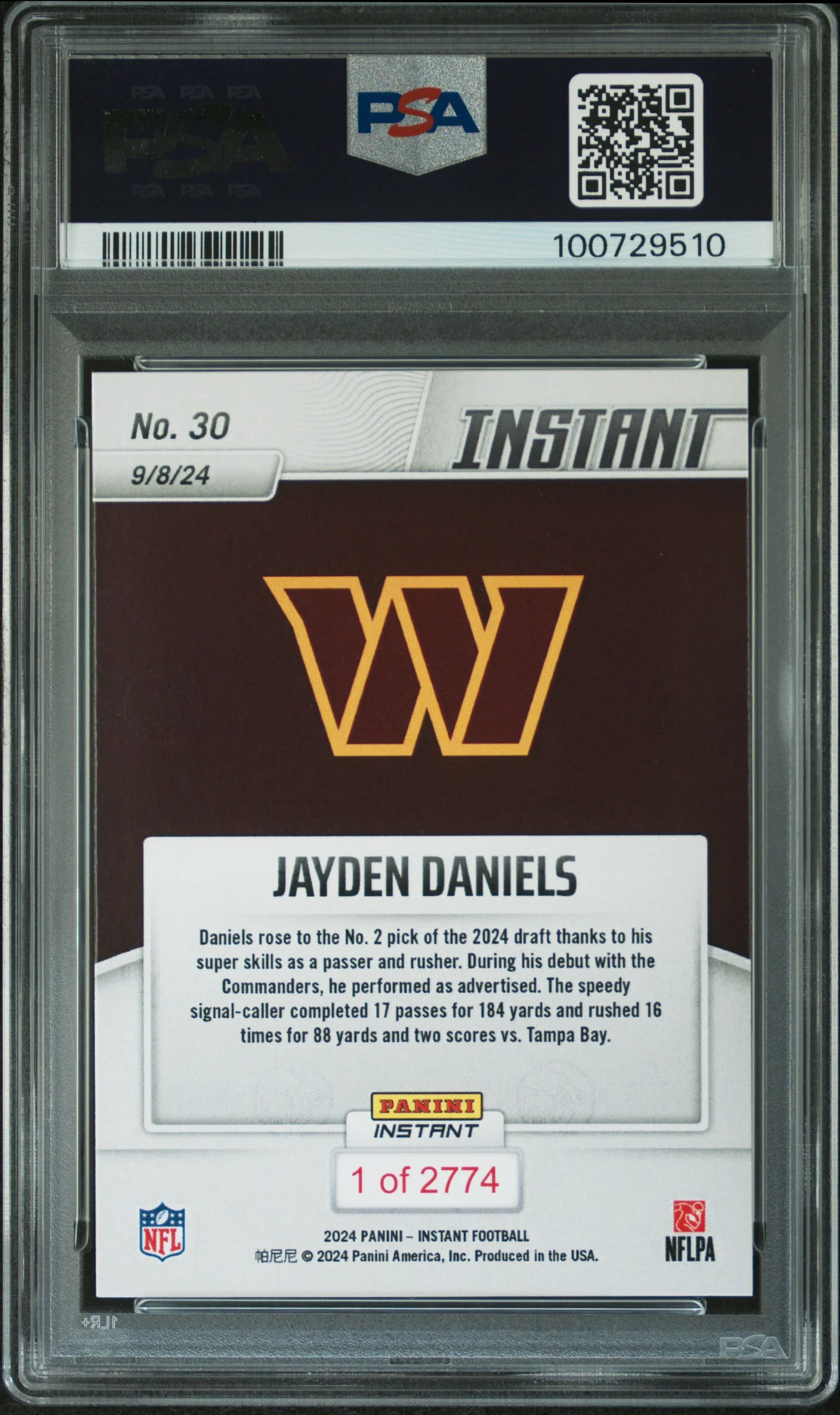 2024 Panini Instant NFL Jayden Daniels #30 /1 PSA 9 - Image 2