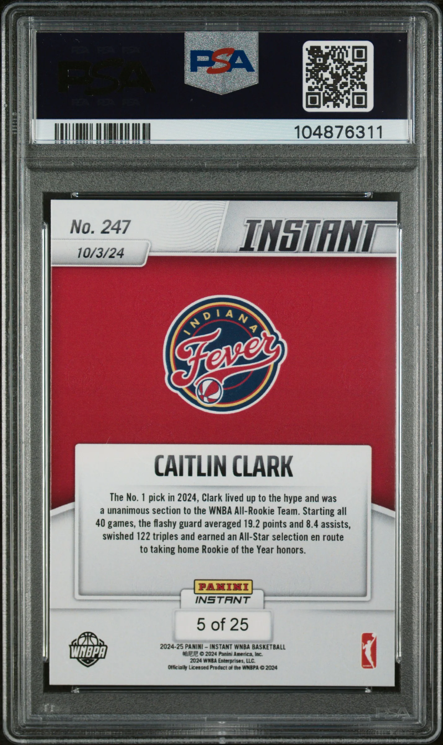 2024 Panini Instant WNBA Jungle Caitlin Clark #247 /25 PSA 10 - Image 2