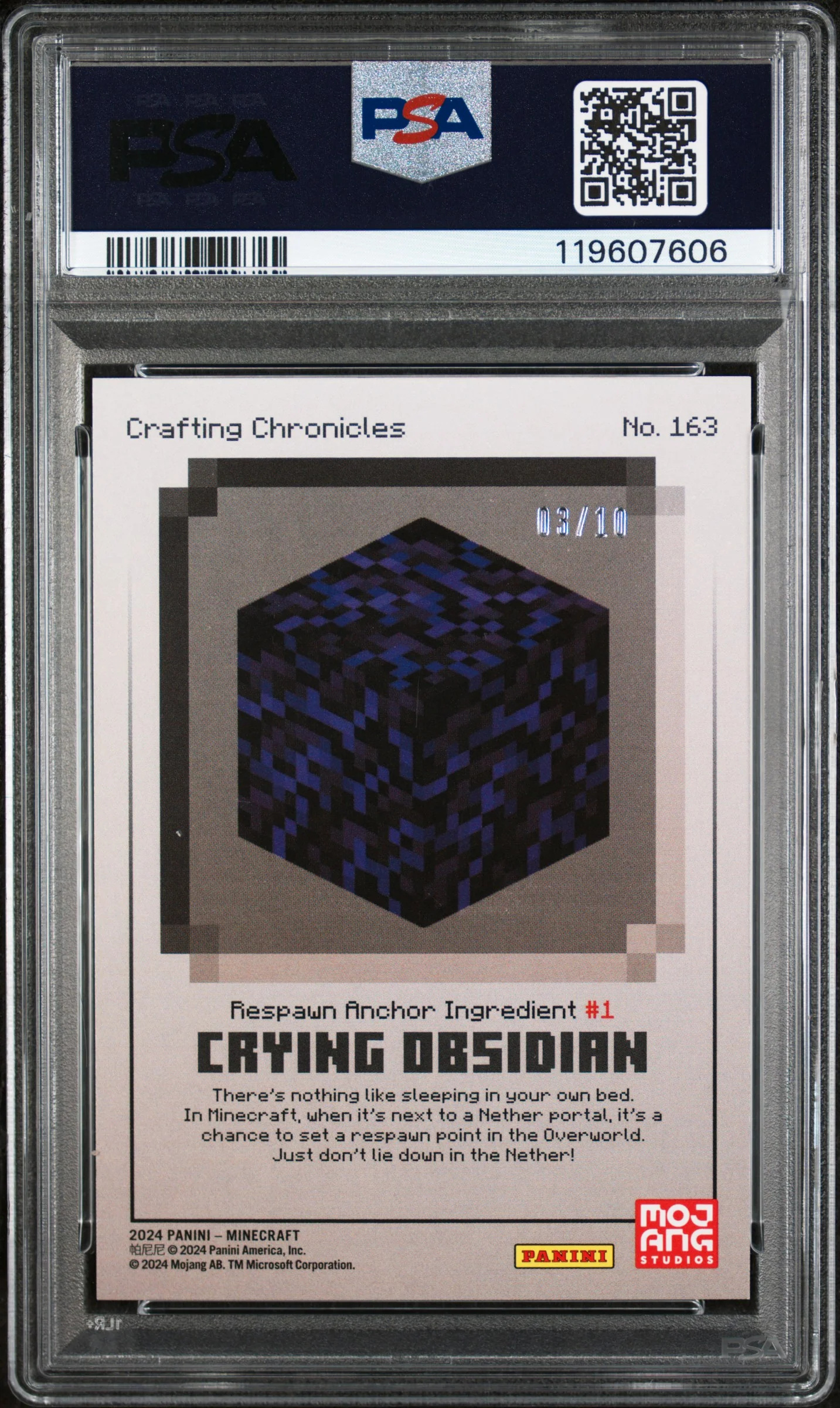 2024 Panini Minecraft Optichrome Diamond Crying Obsidian #163 /10 PSA 8 - Image 2