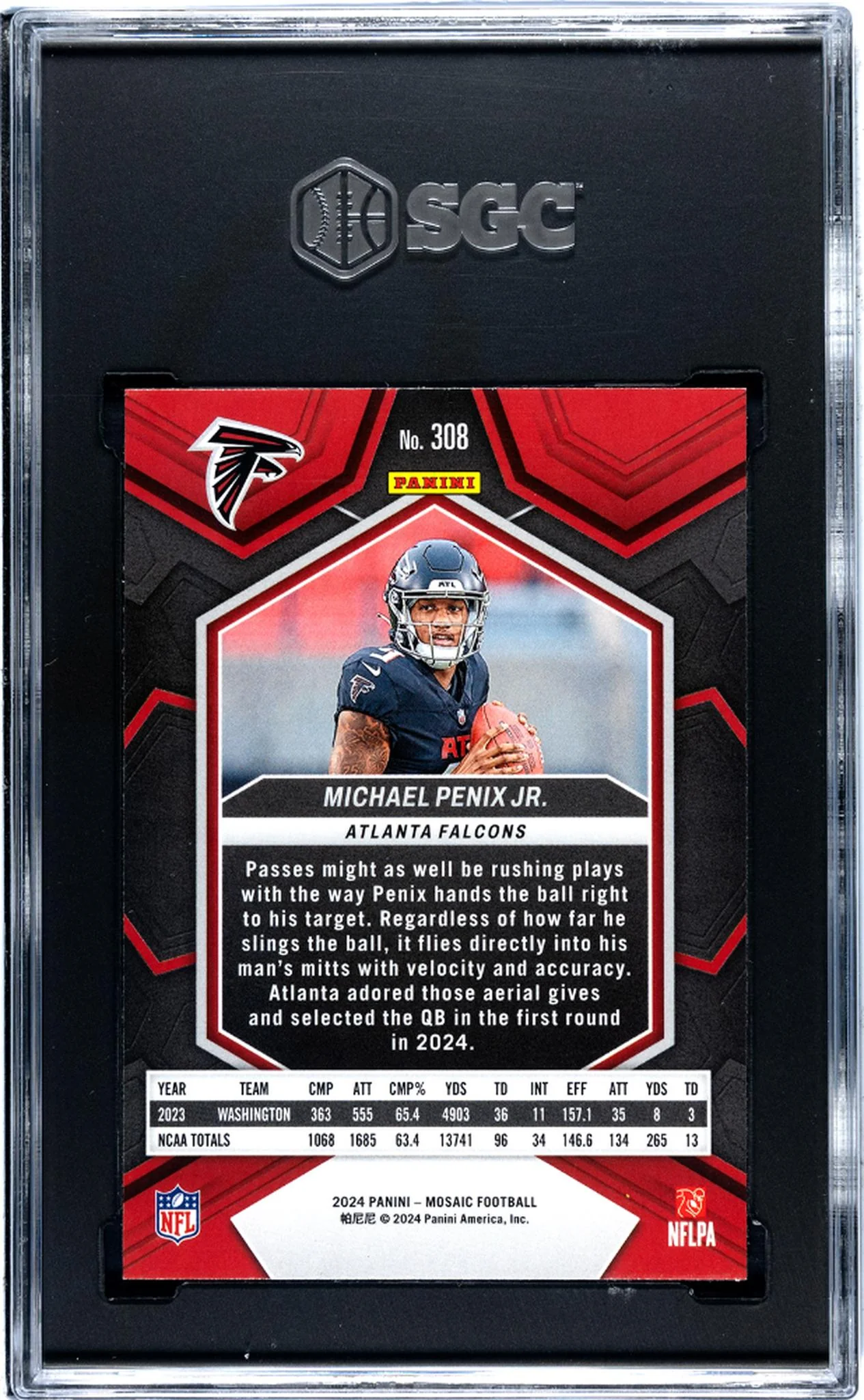 2024 Panini Mosaic #308 Michael Penix Jr. SGC 10 - Image 2