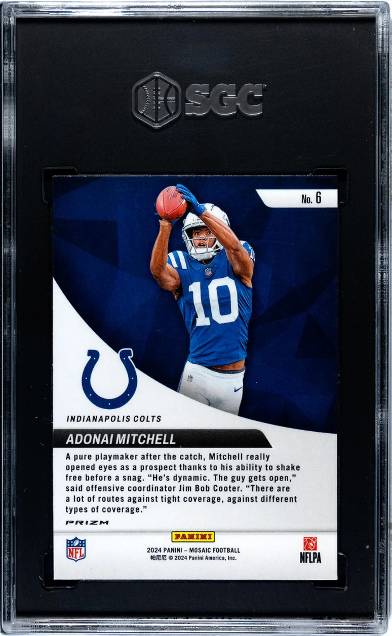 2024 Panini Mosaic Elevate Green Prizm Adonai Mitchell #6 RC SGC 9 - Image 2