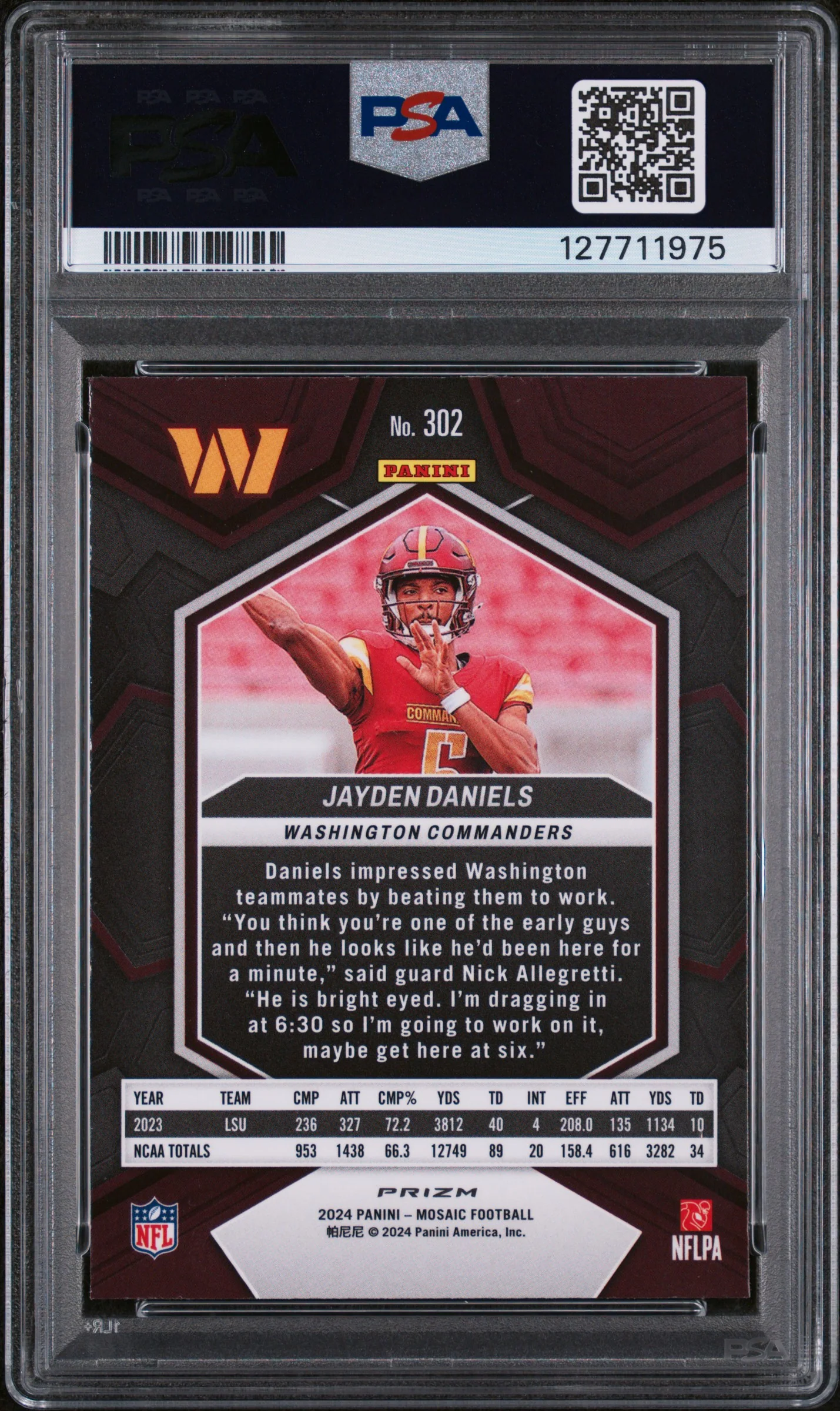 2024 Panini Mosaic Camo Pink Jayden Daniels #302 PSA 9 - Image 2