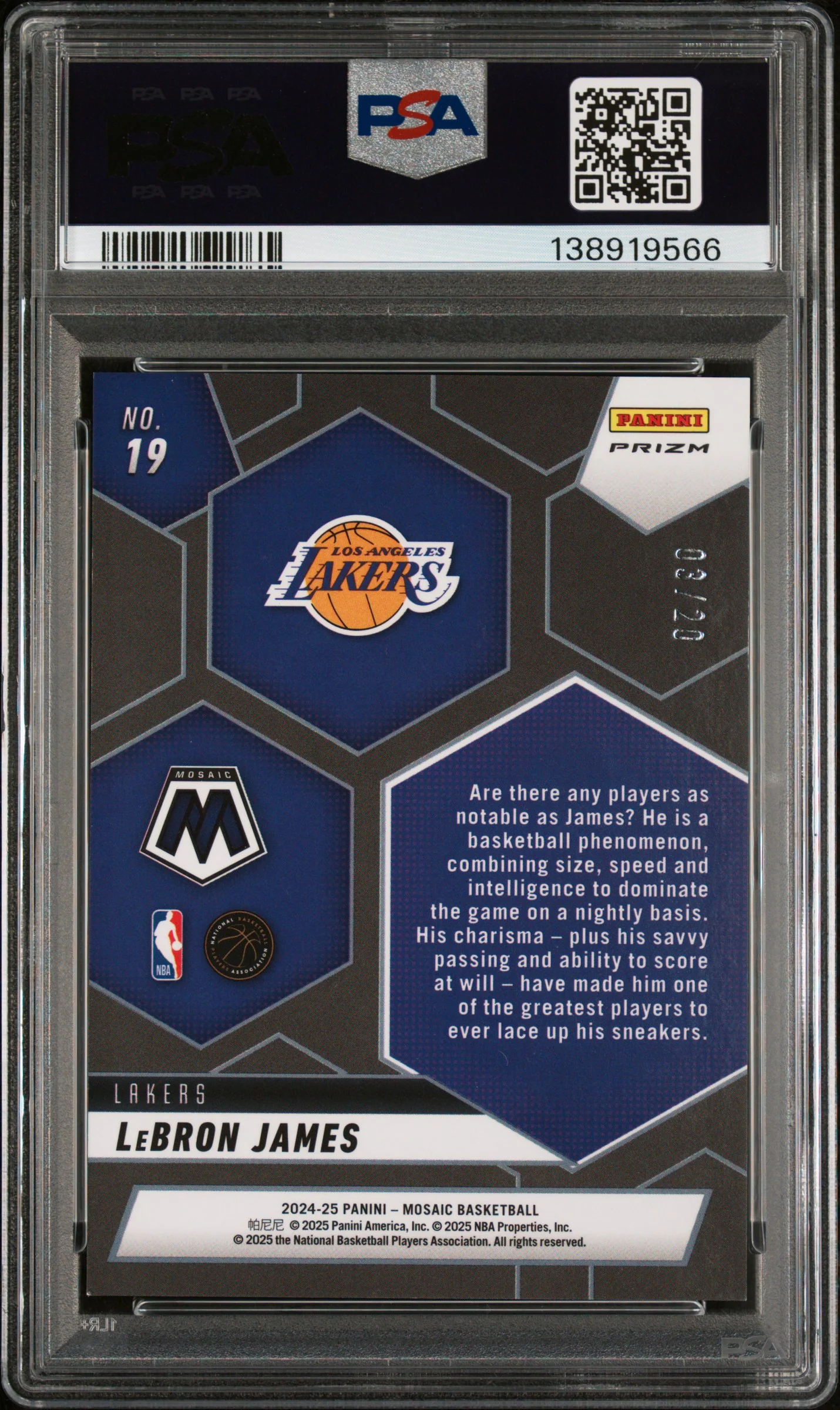 2024 Panini Mosaic Montage Pink Fast Break LeBron James #19 /20 PSA 9 - Image 2