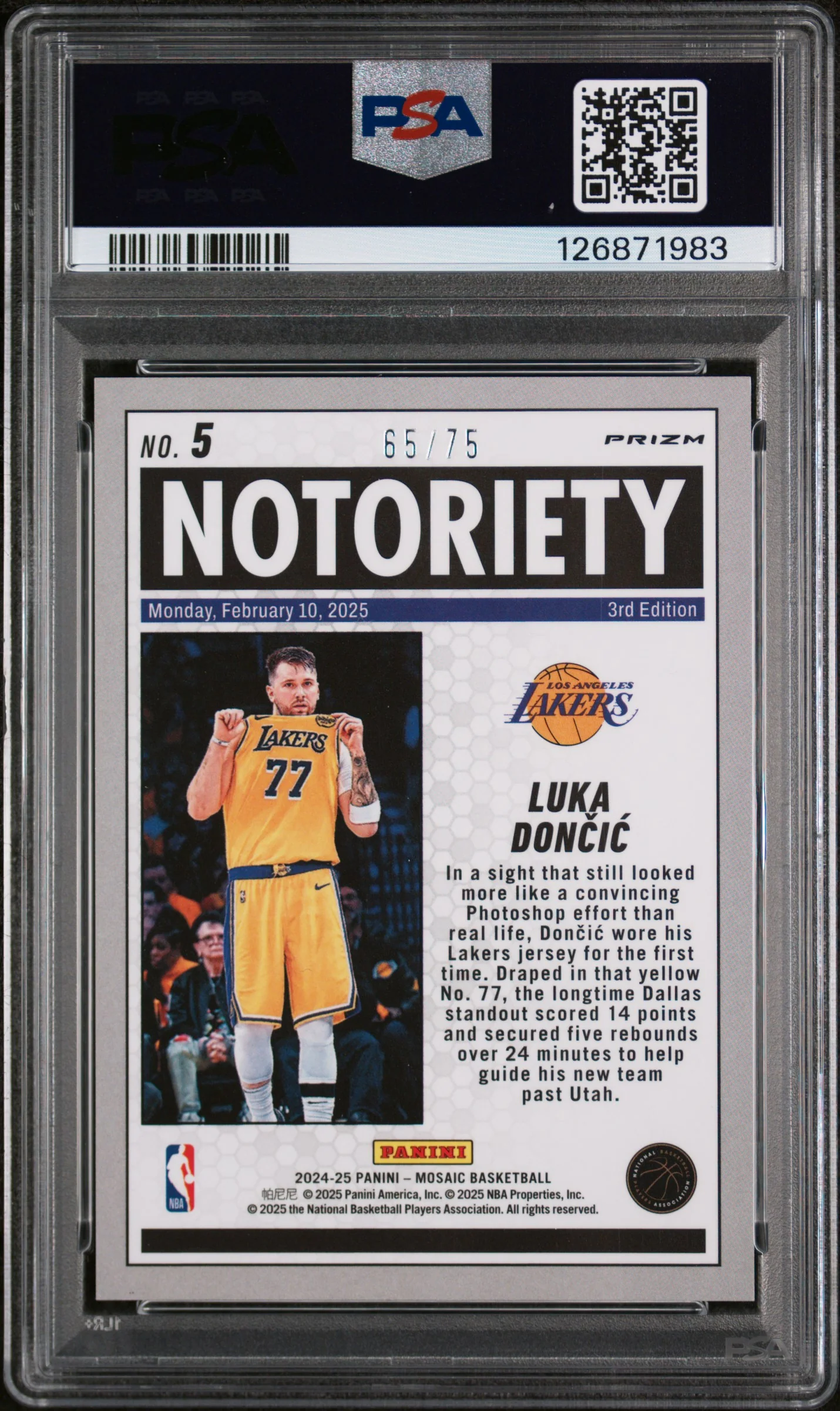 2024 Panini Mosaic Notoriety Bronze Luka Doncic #5 /75 PSA 9 126871983 - Image 2