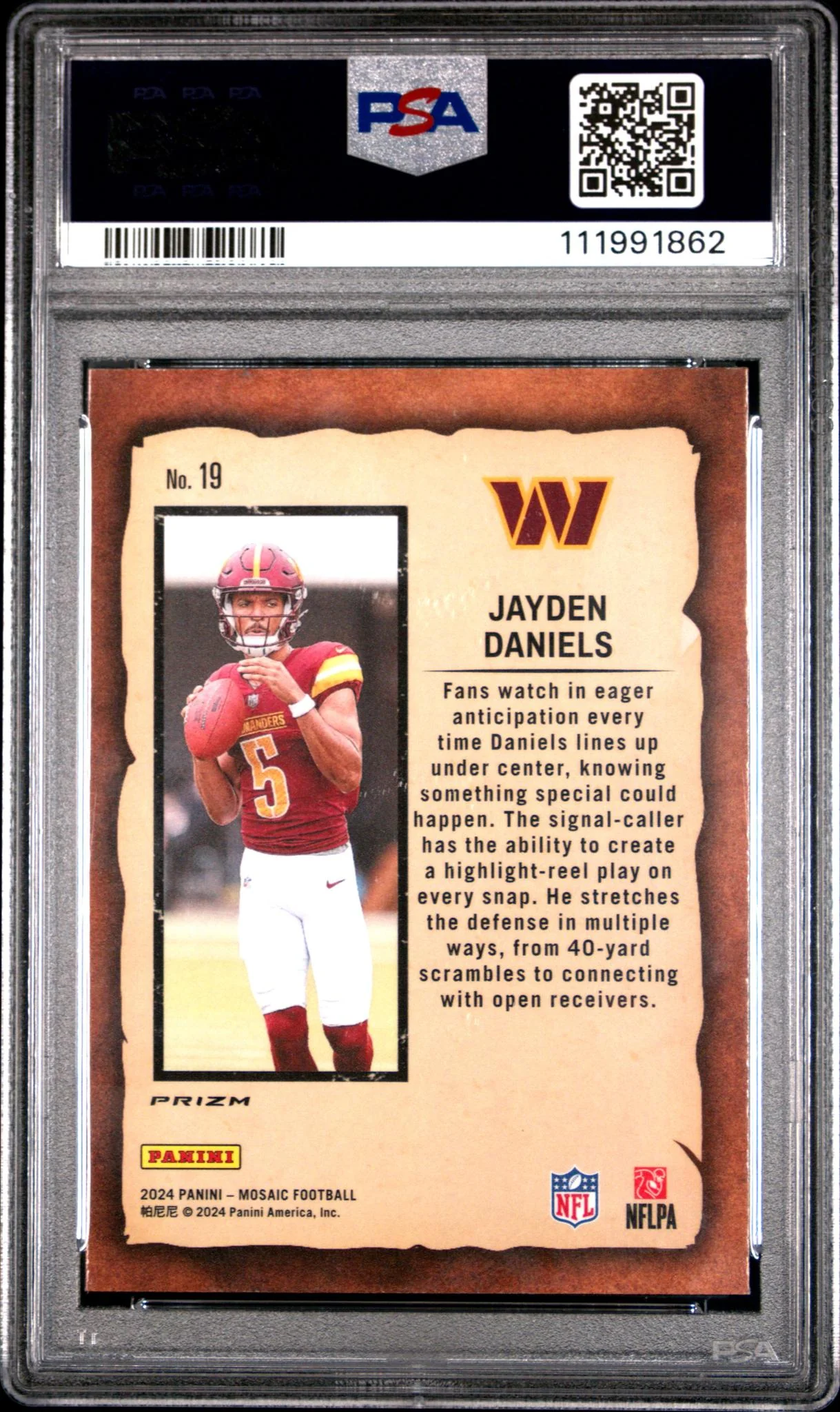 2024 Panini Mosaic Notoriety Green Jayden Daniels #19 PSA 10 - Image 2
