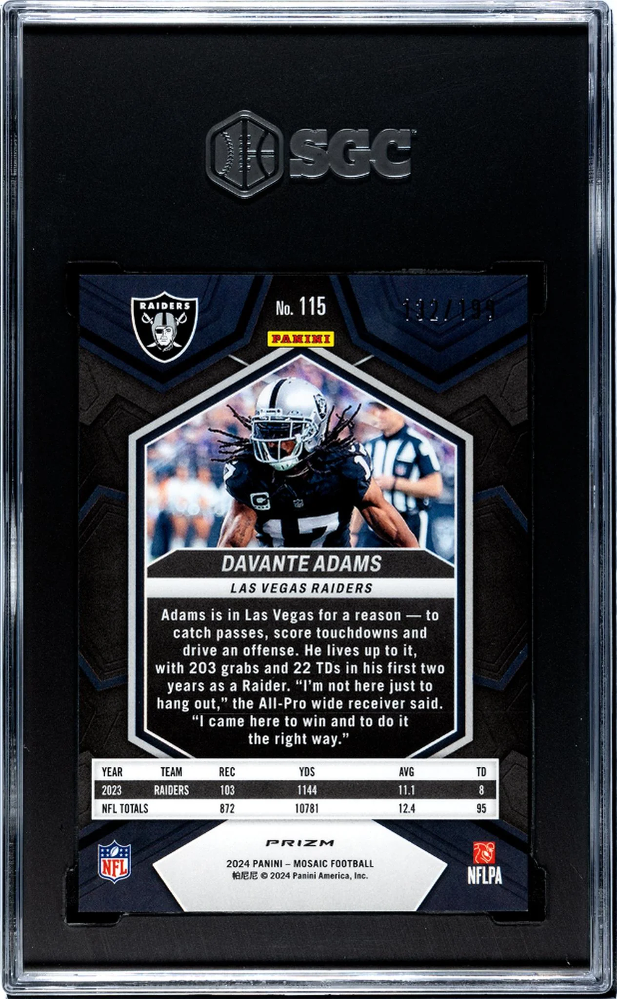 2024 Panini Mosaic Orange Prizm Davante Adams #115 /199 SGC 9.5 - Image 2