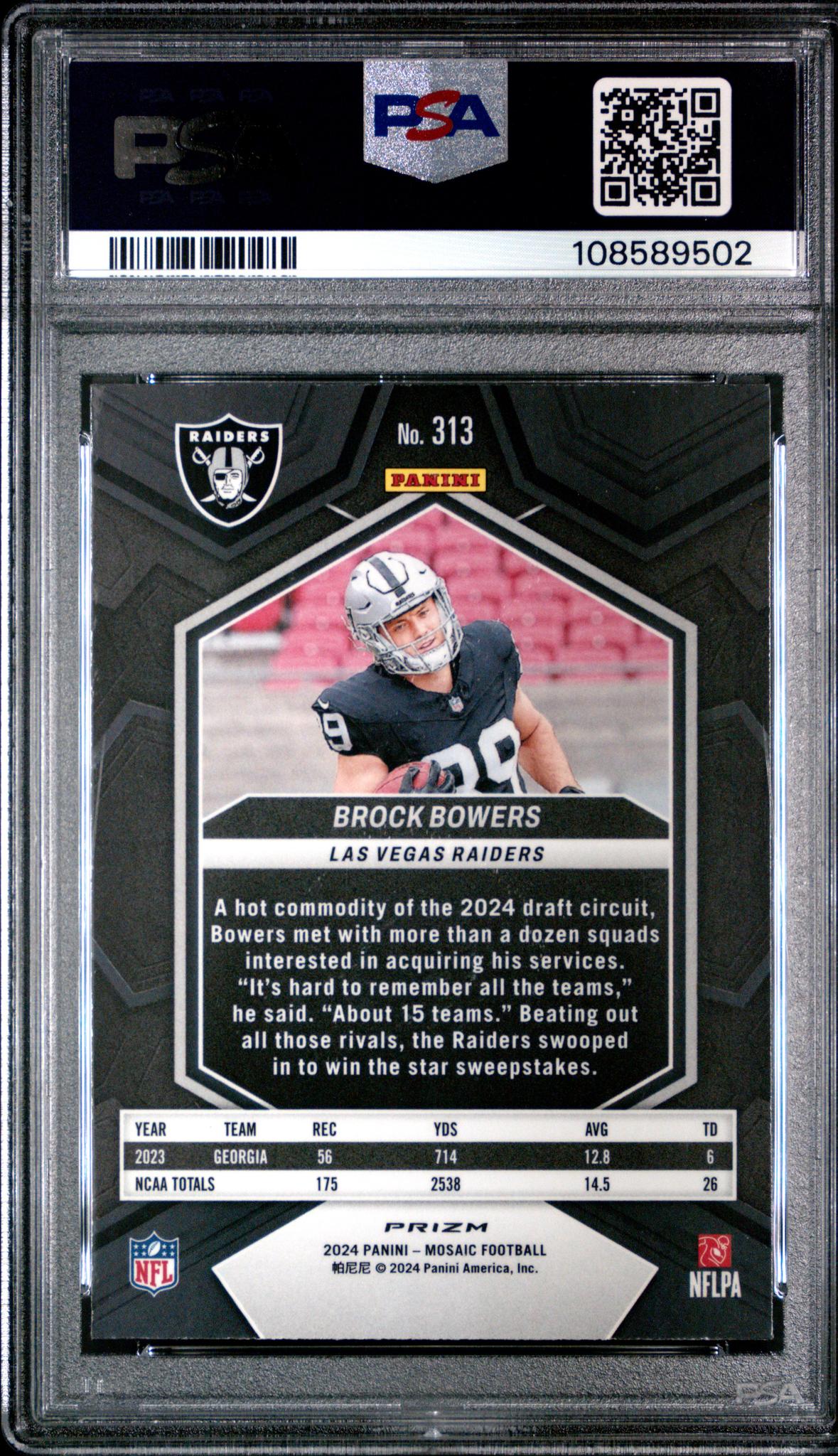 2024 Panini Mosaic Reactive Blue Mosaic Brock Bowers #313 PSA 10 - Image 2
