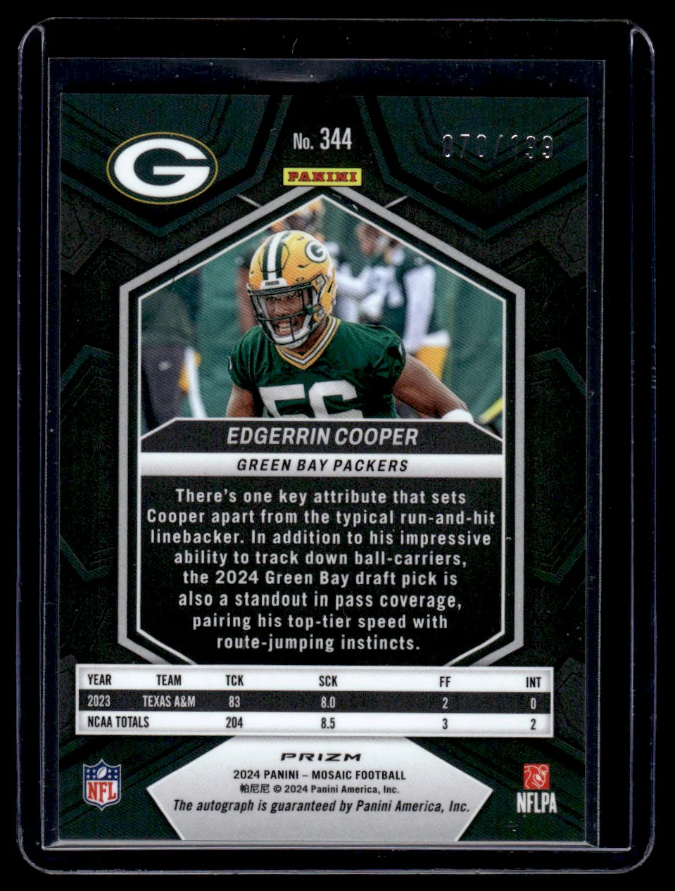 2024 Panini Mosaic Red Edgerrin Cooper #344 RC Auto /199 - Image 2