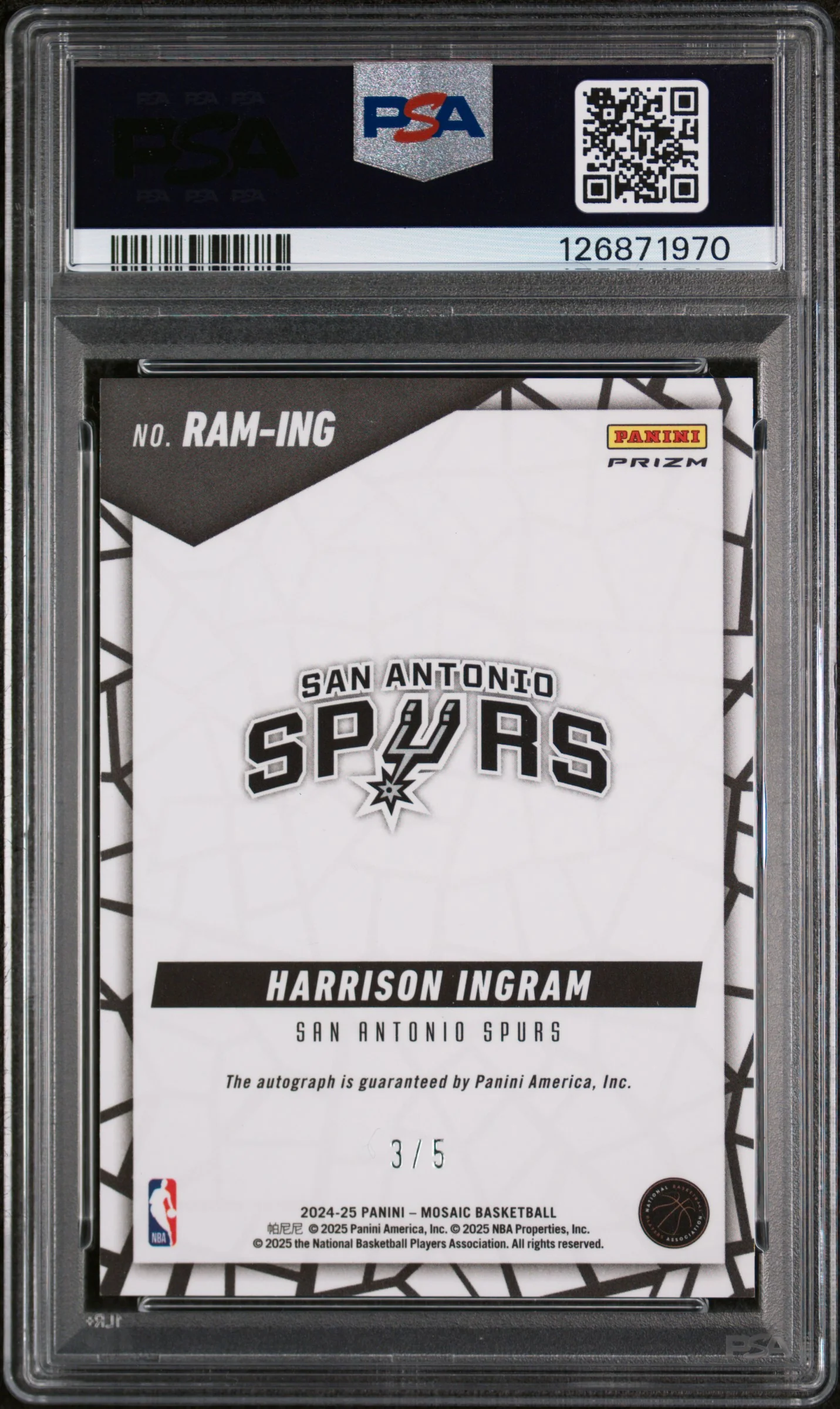 2024 Panini Mosaic Rookie Autographs Mosaic Spectris Green Fotl Harrison Ingram #RAMING /5 PSA 10 - Image 2