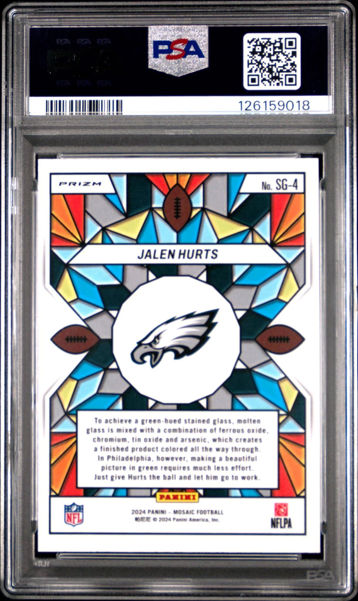2024 Panini Mosaic Stained Glass Jalen Hurts #SG4 PSA 9 - Image 2