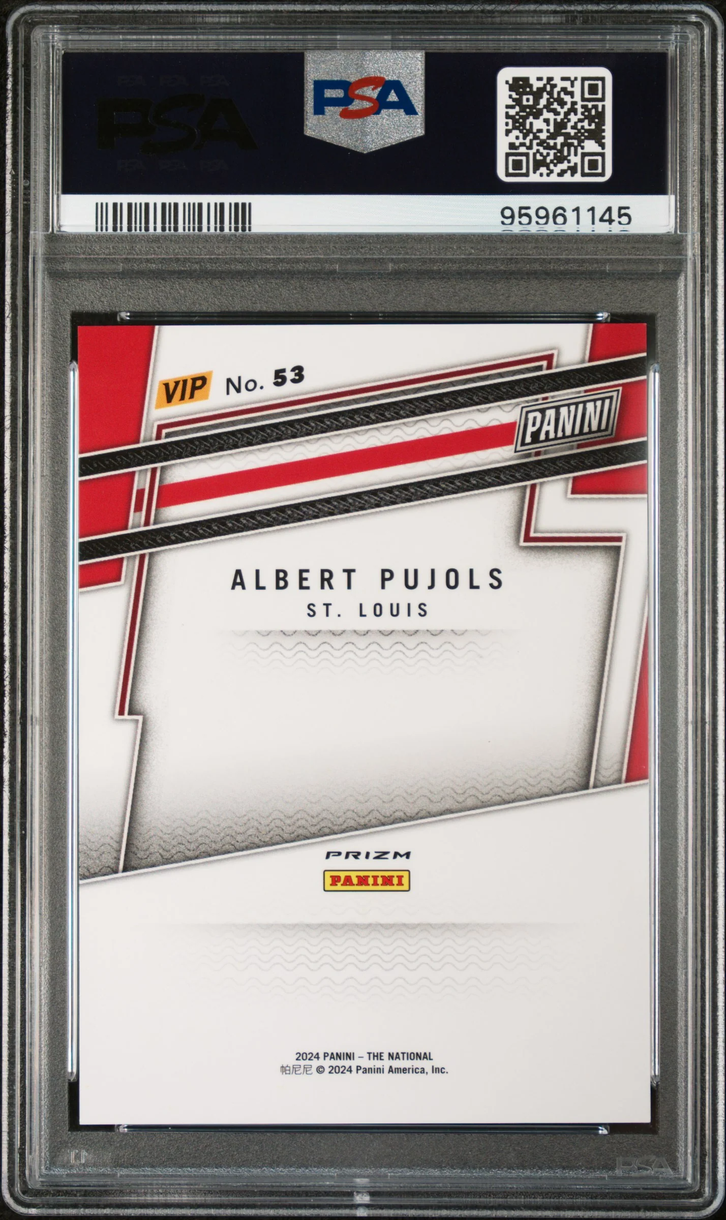 2024 Panini National Sports Collectors Convention VIP Gold Zebra Albert Pujols #53 PSA 9 - Image 2
