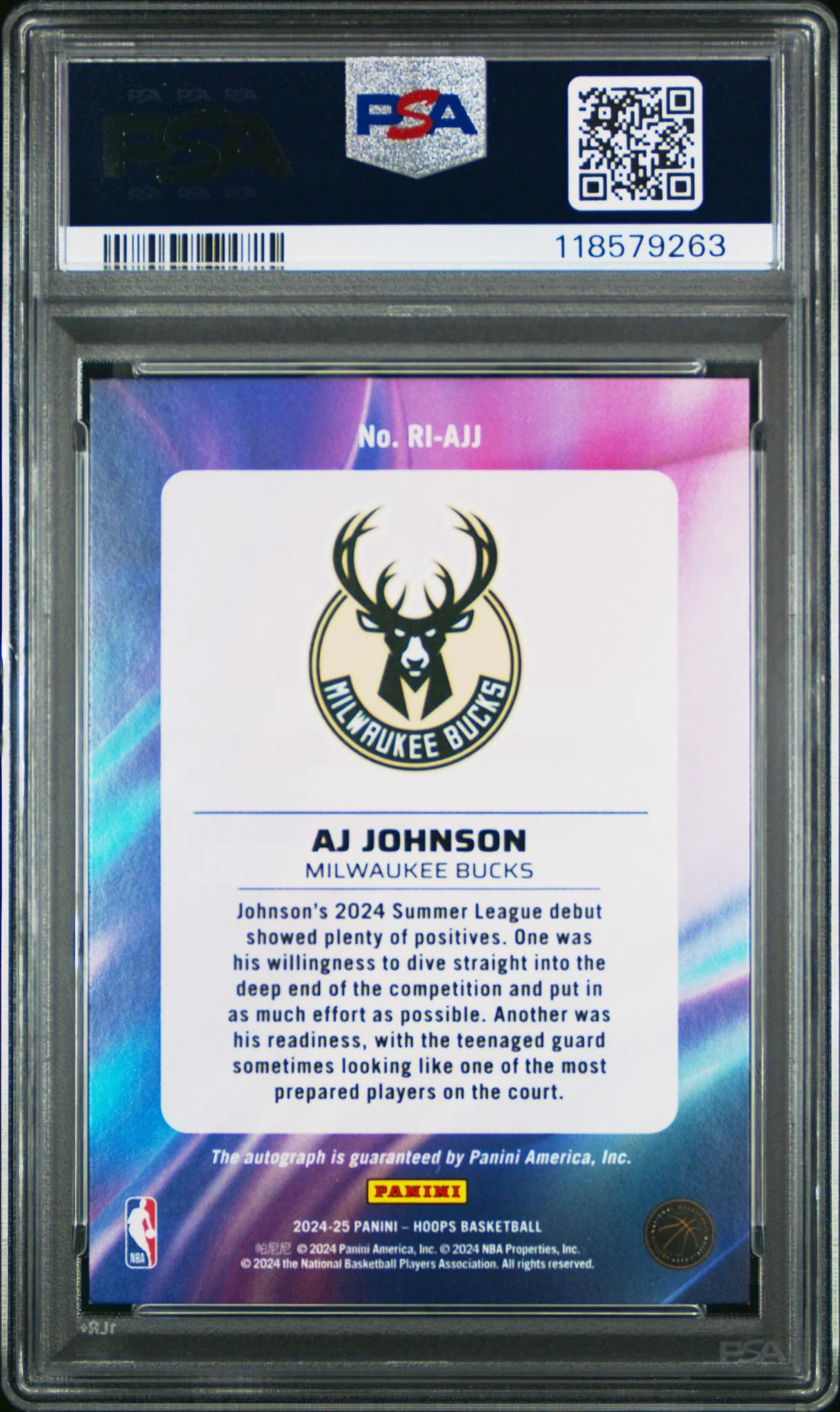 2024 Panini NBA Hoops Rookie Ink Aj Johnson #RIAJJ PSA 9 - Image 2