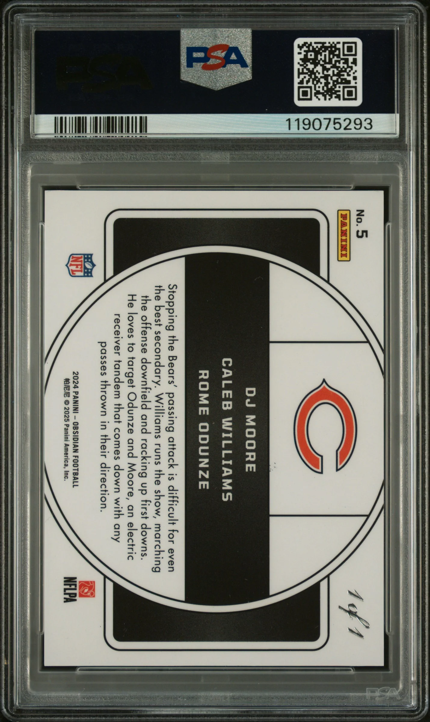2024 Panini Obsidian Nucleus Vibrant Mojo 1/1 Caleb Williams/Dj Moore/Rome Odunze #5 PSA 10 - Image 2