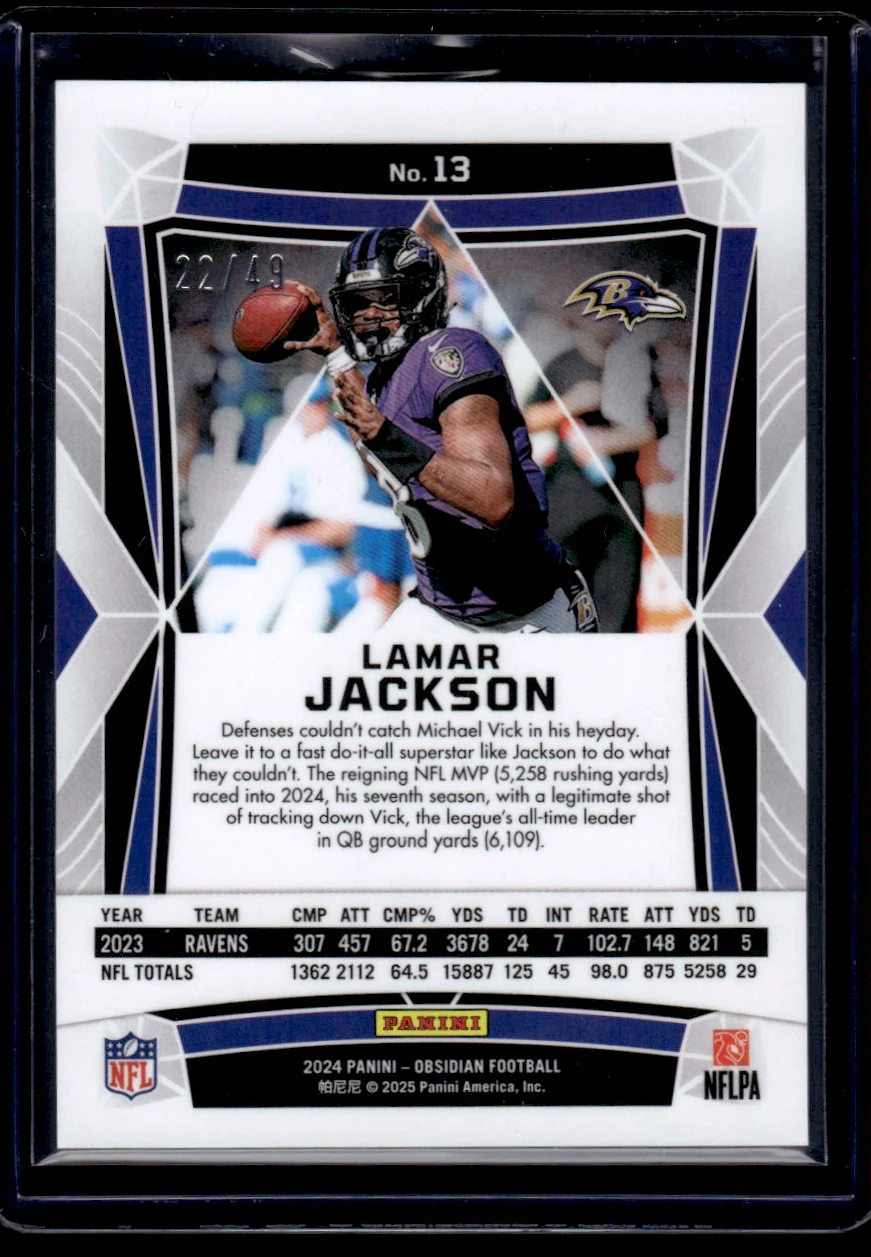 2024 Panini Obsidian Red Lamar Jackson #13 /49 - Image 2